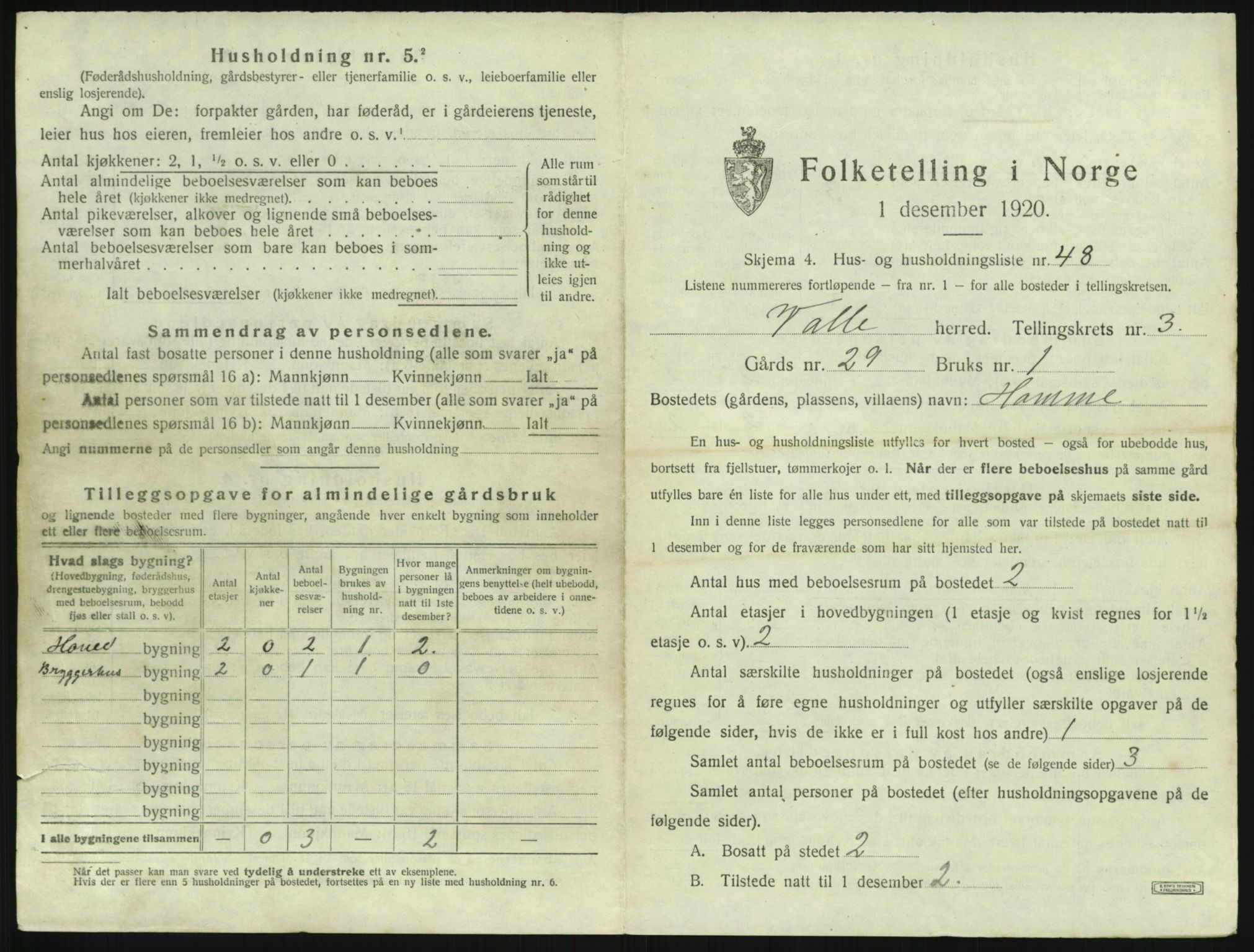 SAK, 1920 census for Valle, 1920, p. 317