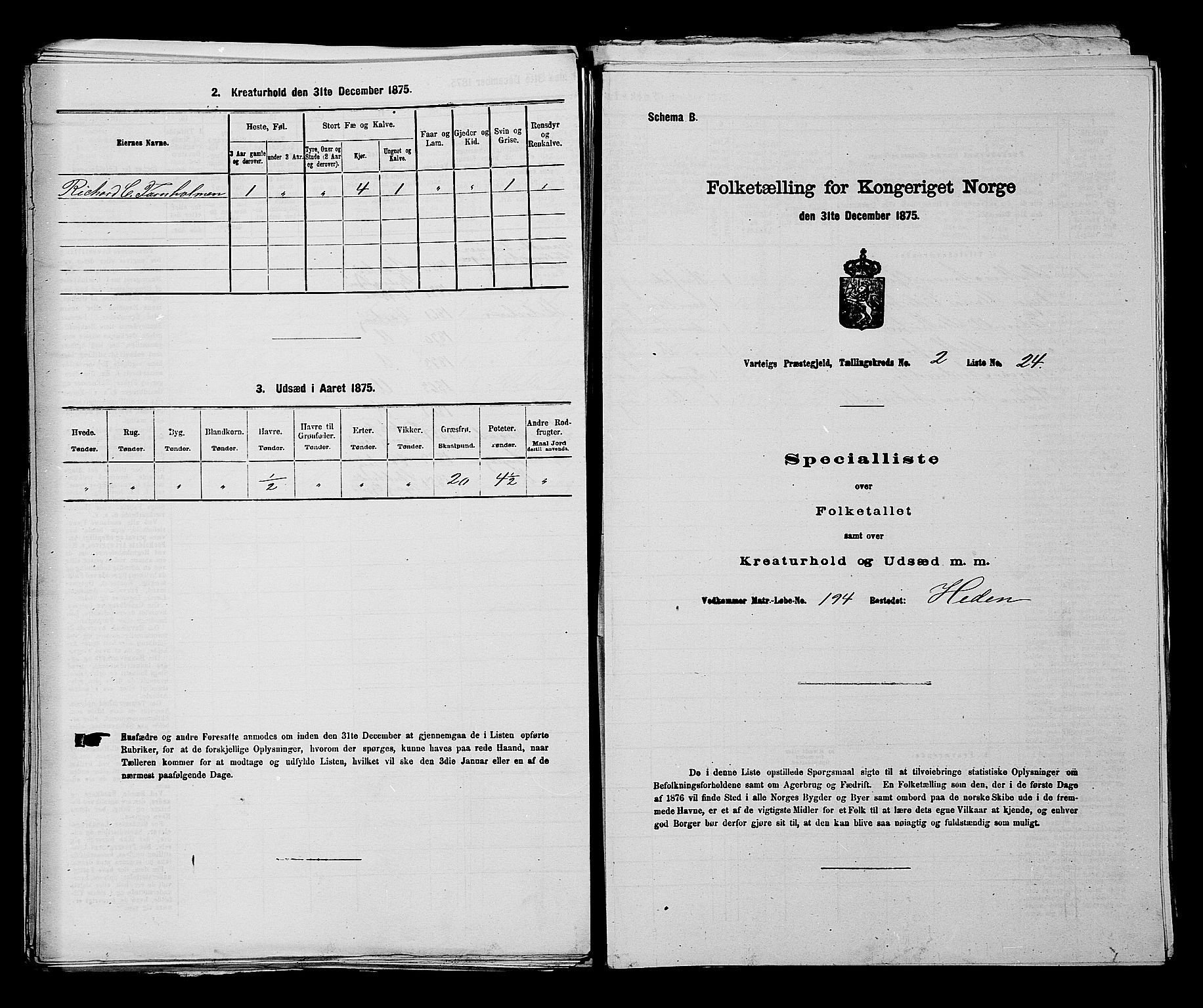 RA, 1875 census for 0114P Varteig, 1875, p. 256