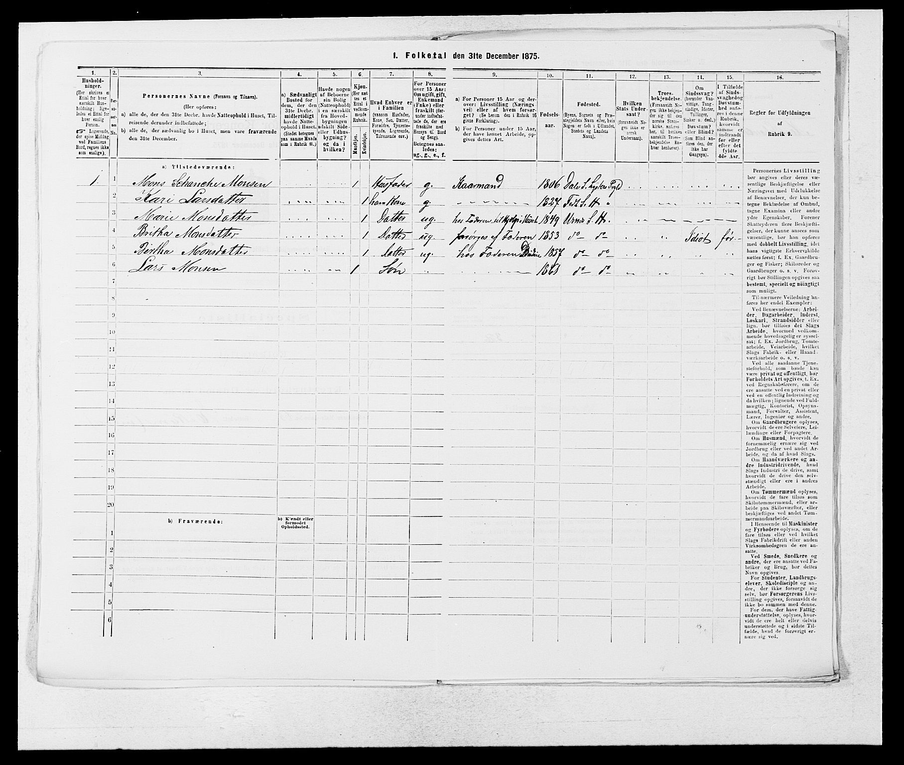 SAB, 1875 census for 1425P Hafslo, 1875, p. 825