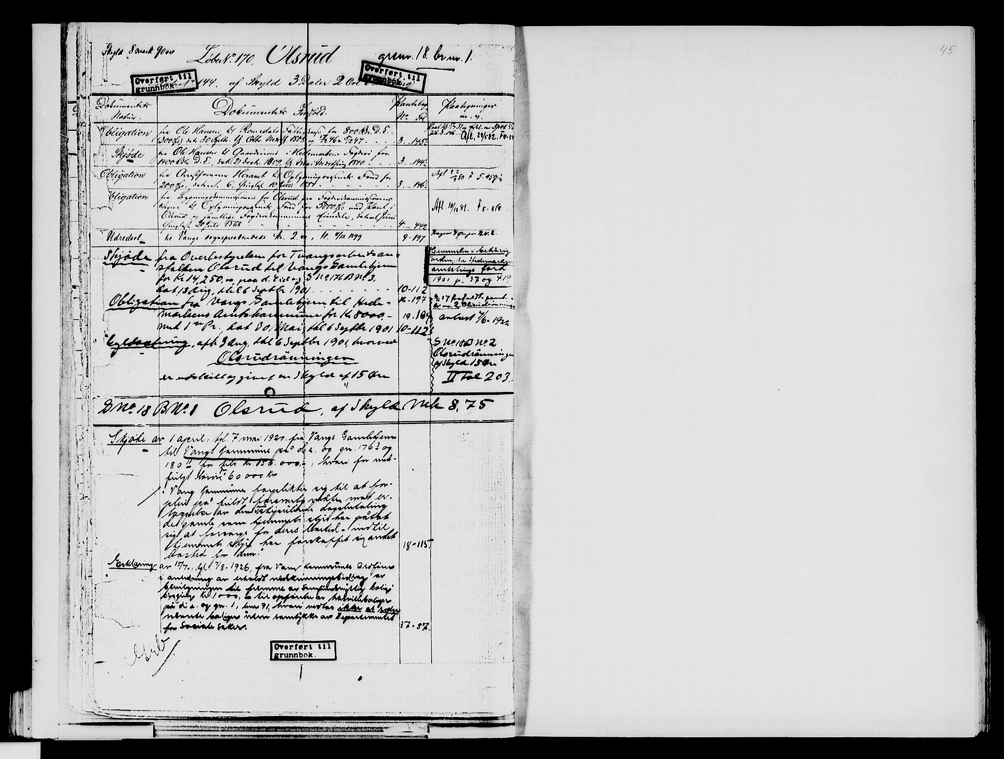 Nord-Hedmark sorenskriveri, SAH/TING-012/H/Ha/Had/Hade/L0001A: Mortgage register no. 4.1a, 1871-1940, p. 45