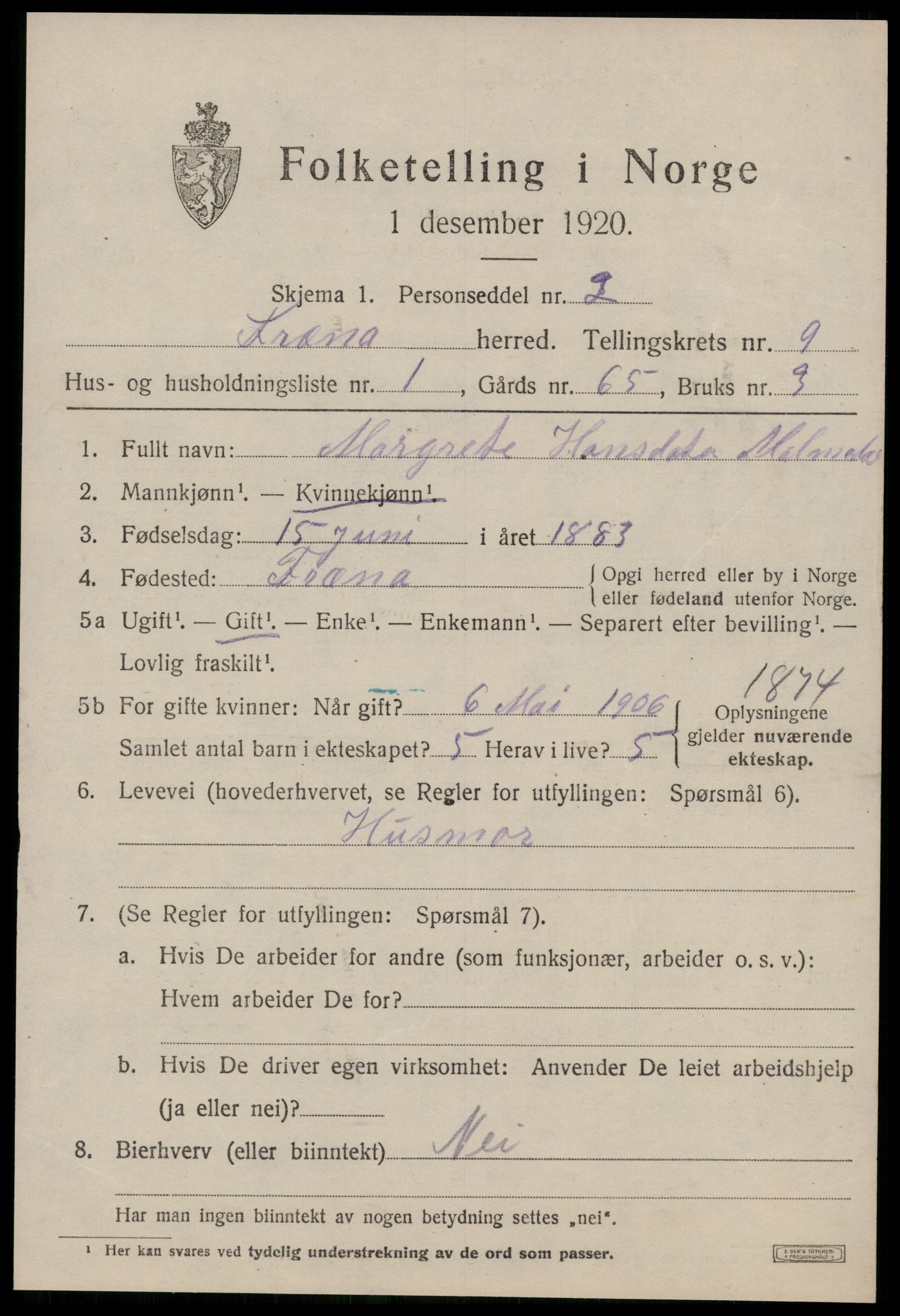 SAT, 1920 census for Fræna, 1920, p. 5361