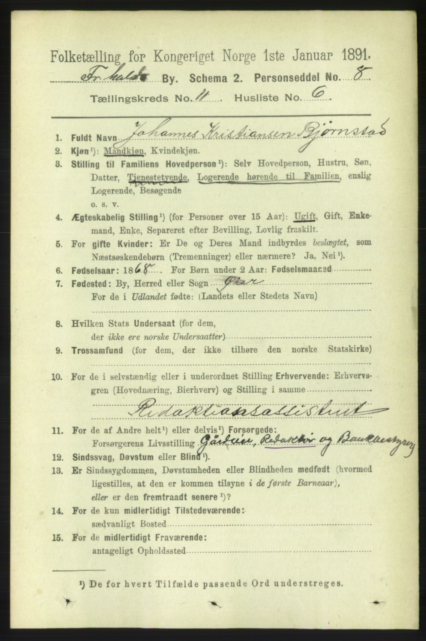 RA, 1891 census for 0101 Fredrikshald, 1891, p. 7700