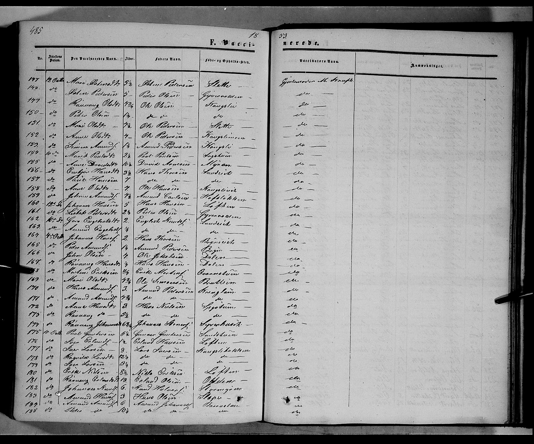 Nord-Fron prestekontor, AV/SAH-PREST-080/H/Ha/Haa/L0001: Parish register (official) no. 1, 1851-1864, p. 485