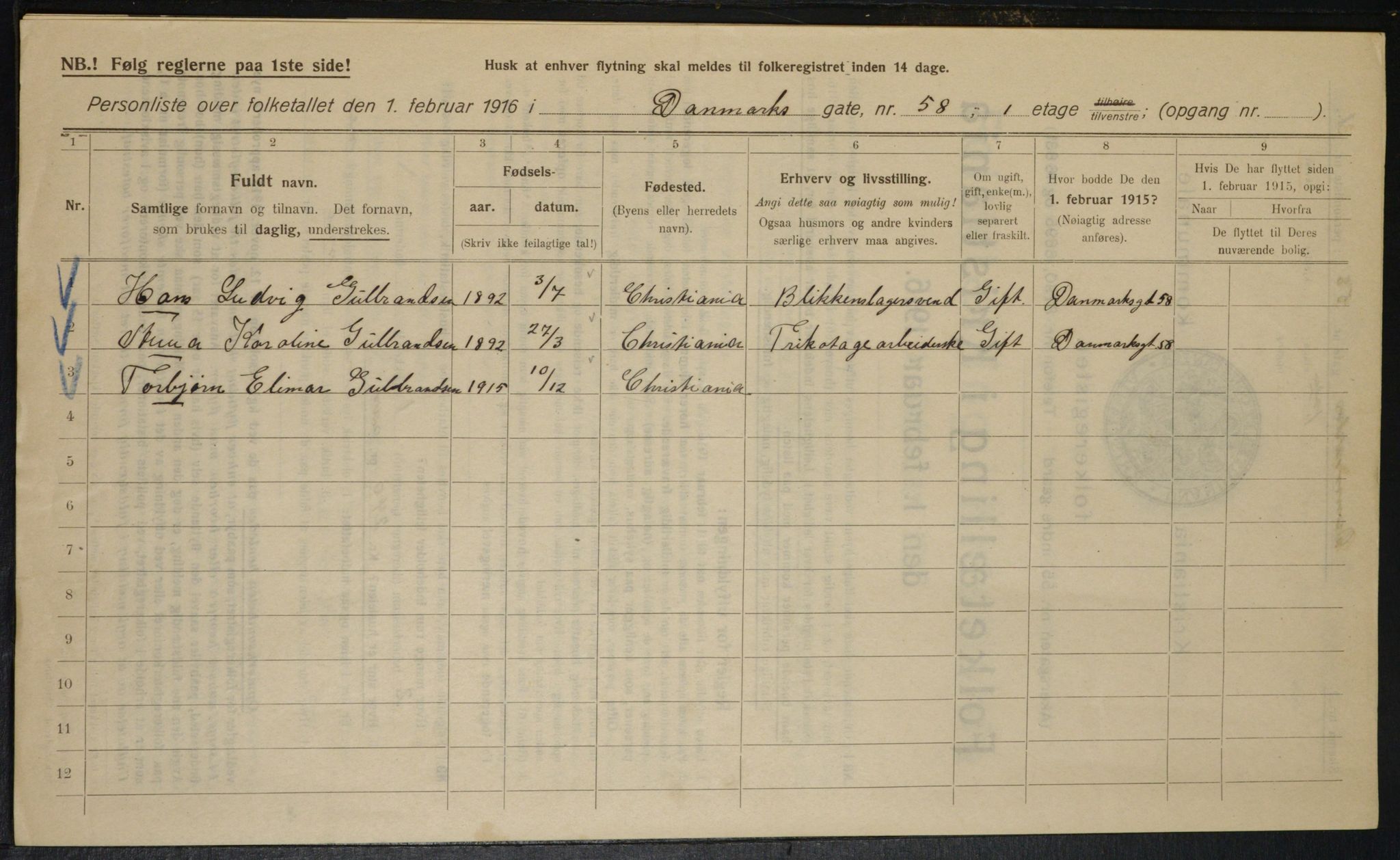 OBA, Municipal Census 1916 for Kristiania, 1916, p. 15102