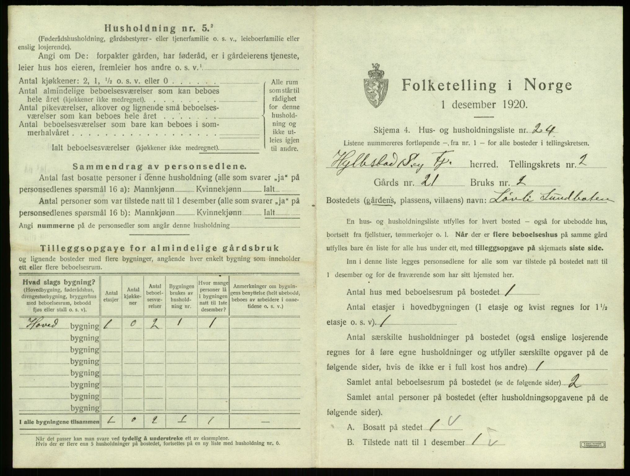 SAB, 1920 census for Hyllestad, 1920, p. 176