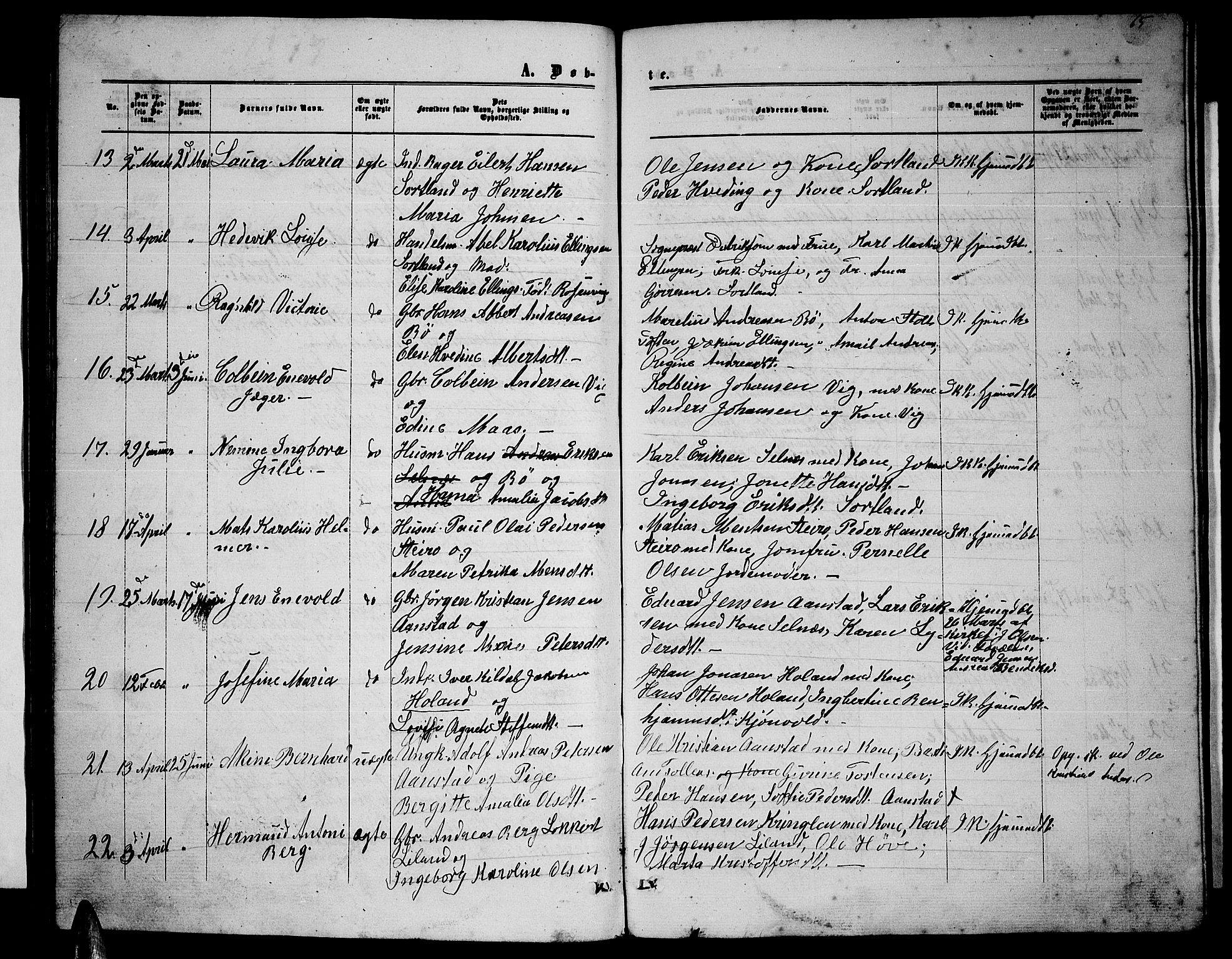 Ministerialprotokoller, klokkerbøker og fødselsregistre - Nordland, AV/SAT-A-1459/895/L1381: Parish register (copy) no. 895C03, 1864-1885, p. 65