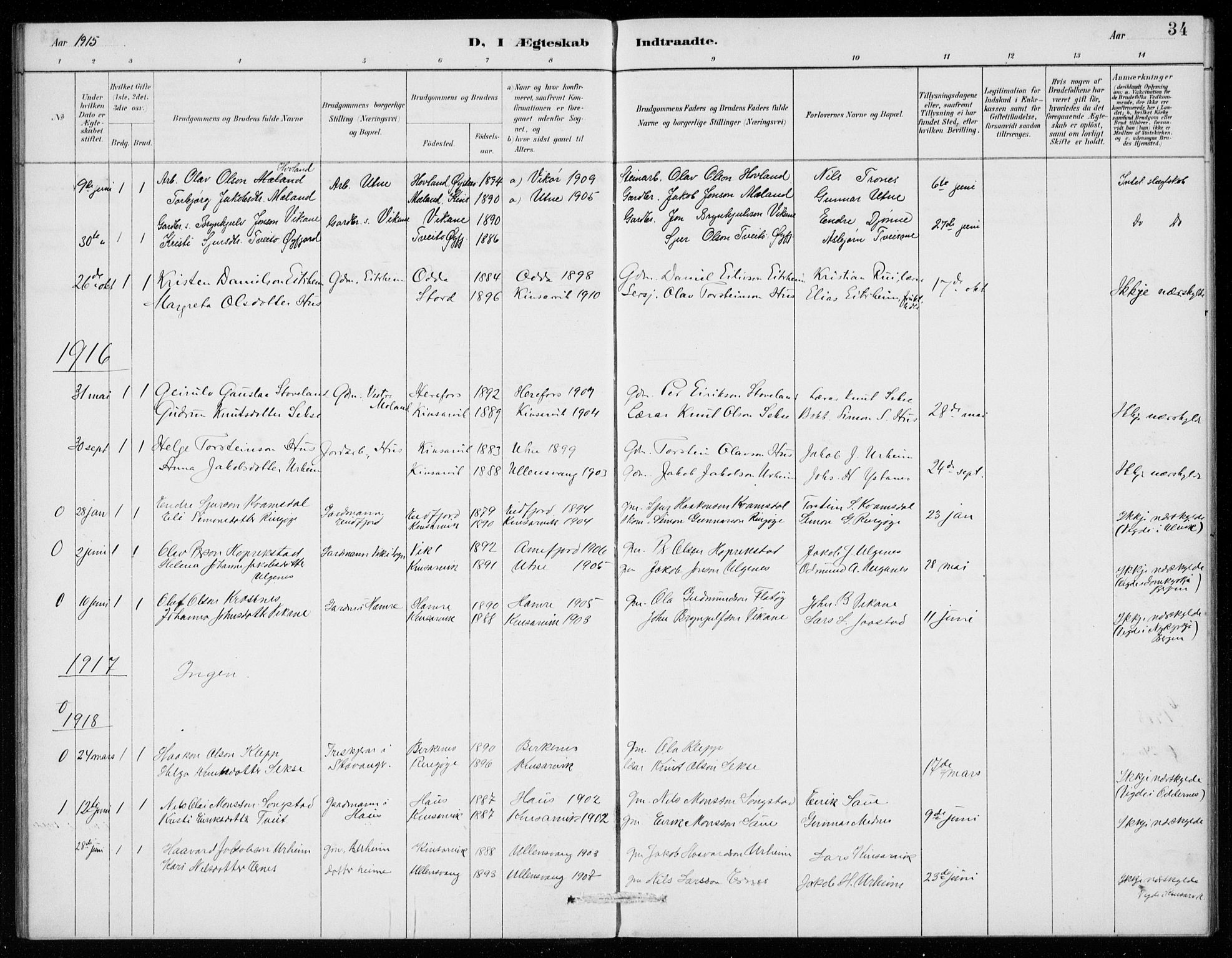 Ullensvang sokneprestembete, SAB/A-78701/H/Hab: Parish register (copy) no. E  9, 1886-1938, p. 34