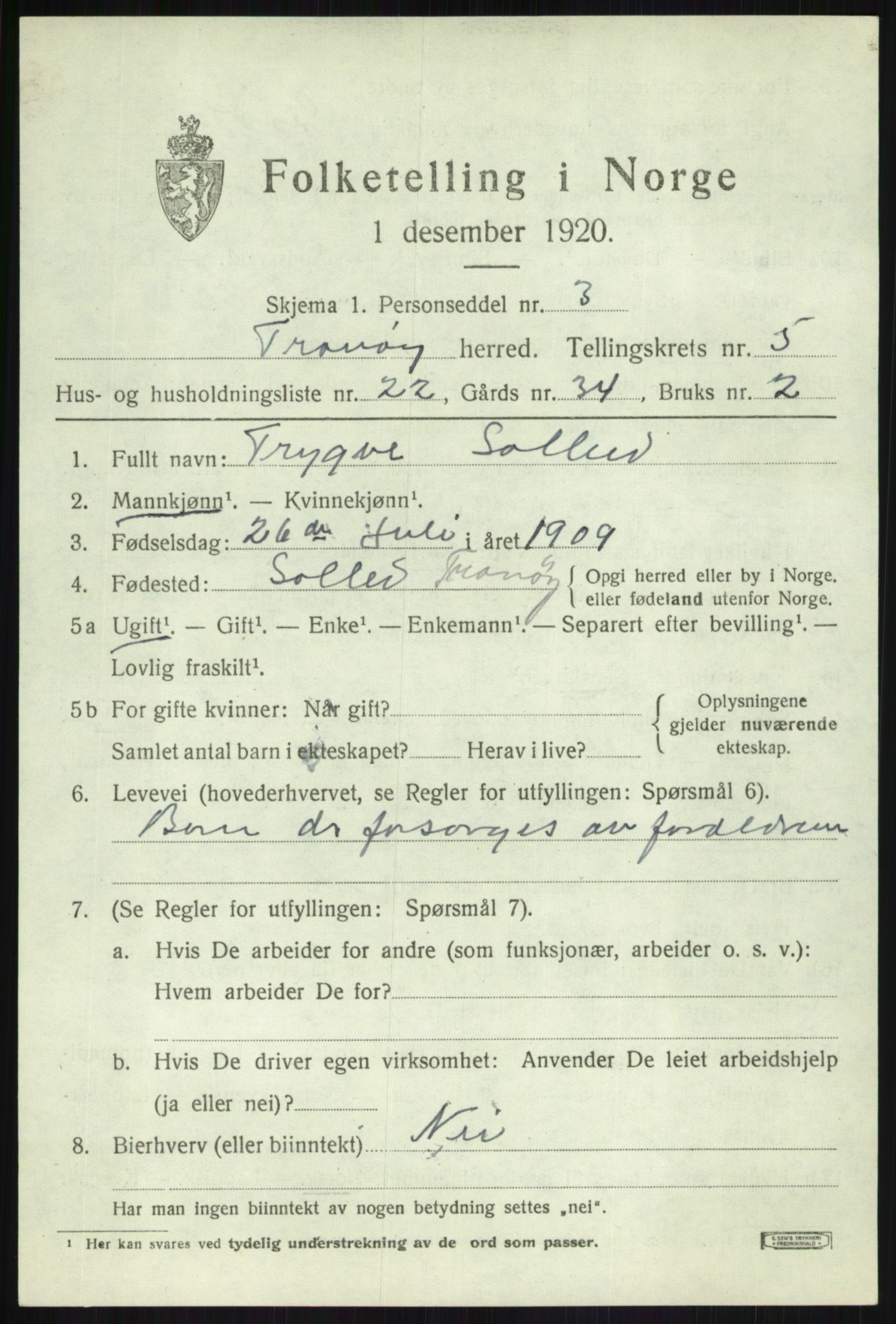 SATØ, 1920 census for Tranøy, 1920, p. 2635