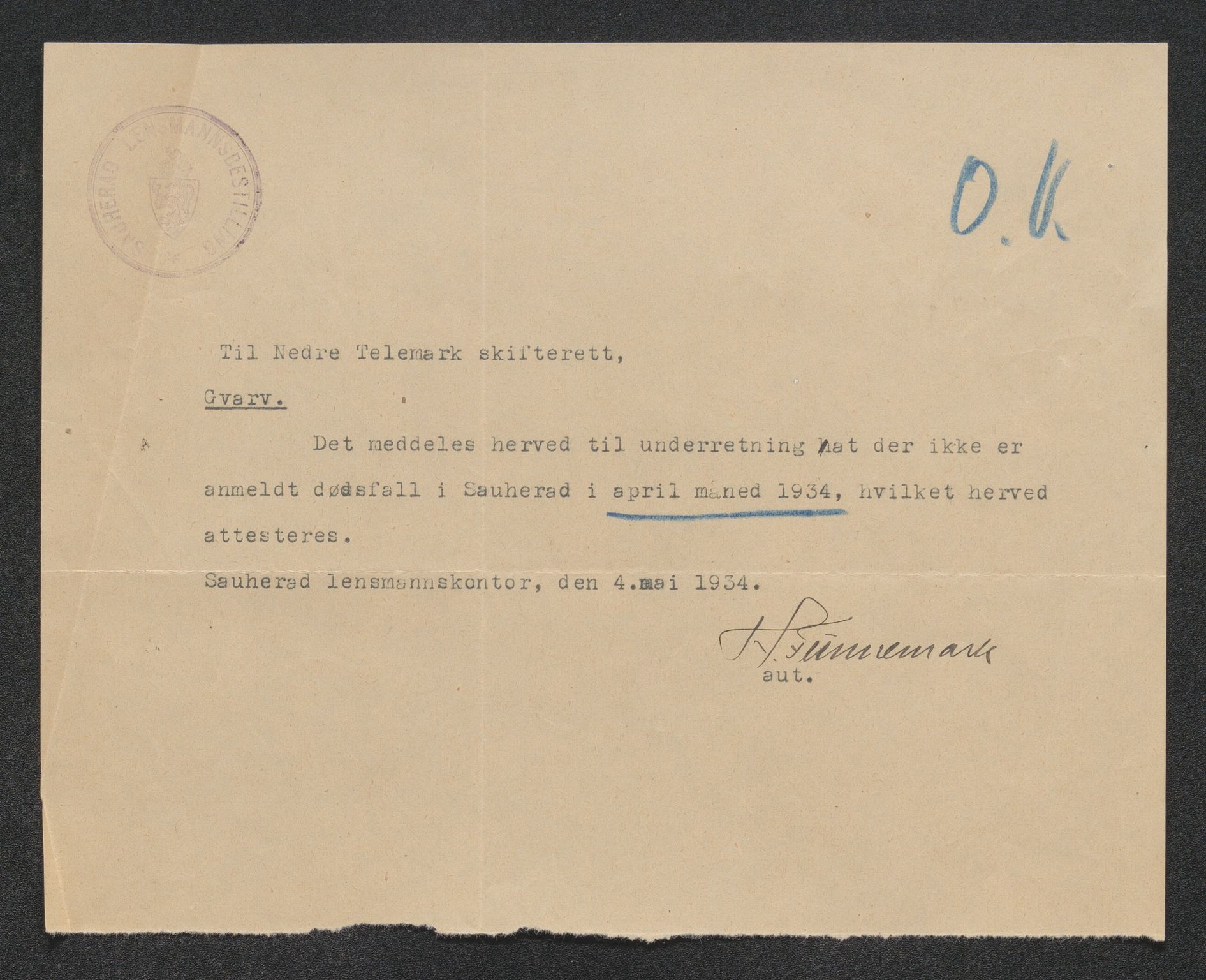 Nedre Telemark sorenskriveri, SAKO/A-135/H/Ha/Hab/L0008: Dødsfallsfortegnelser
, 1931-1935, p. 1055