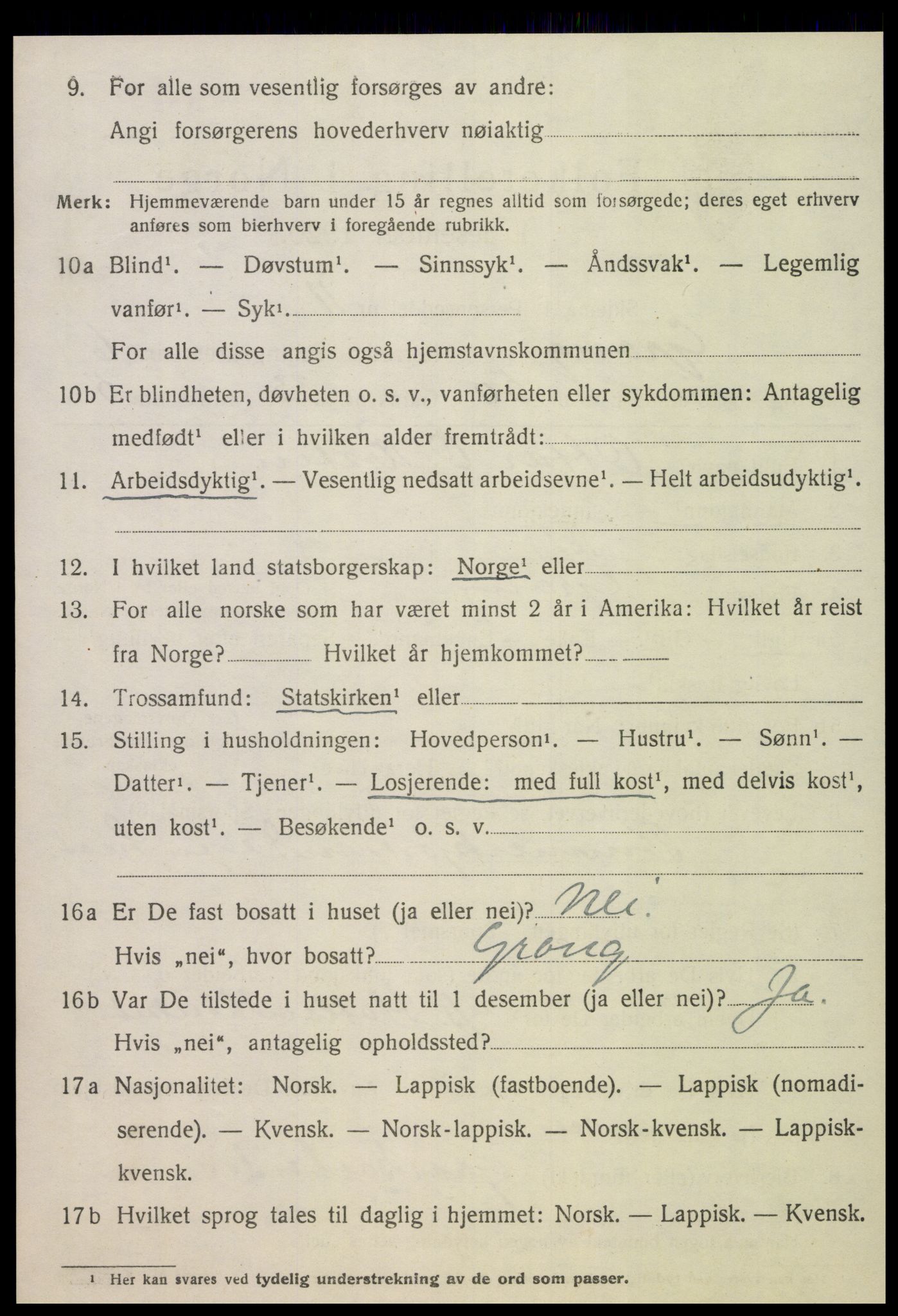 SAT, 1920 census for Grong, 1920, p. 4084