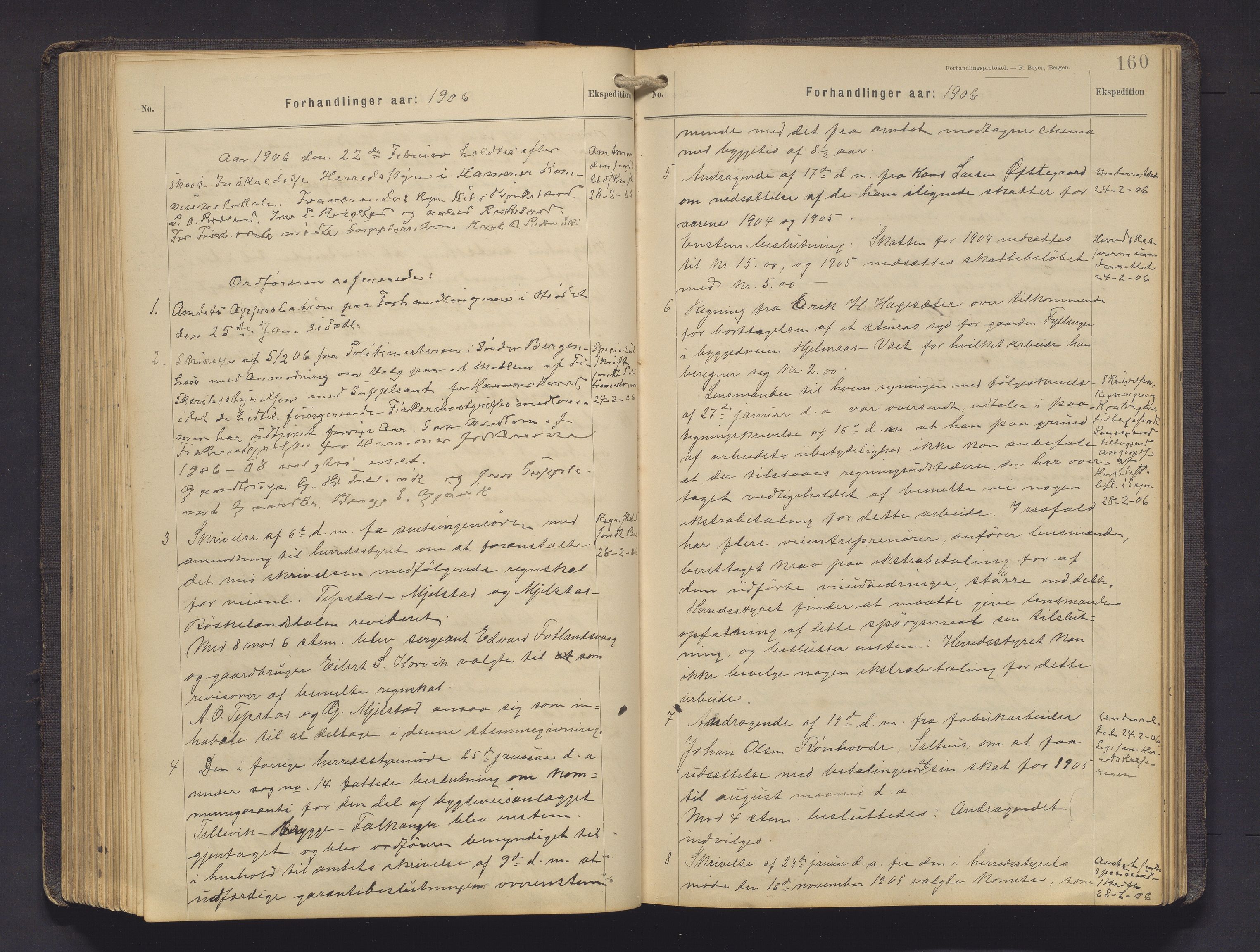 Hamre kommune. Formannskapet, IKAH/1254-021/A/Aa/L0005: Møtebok for formannskap, heradsstyre og soknestyra i Hamre og Åsane, 1899-1909, p. 160