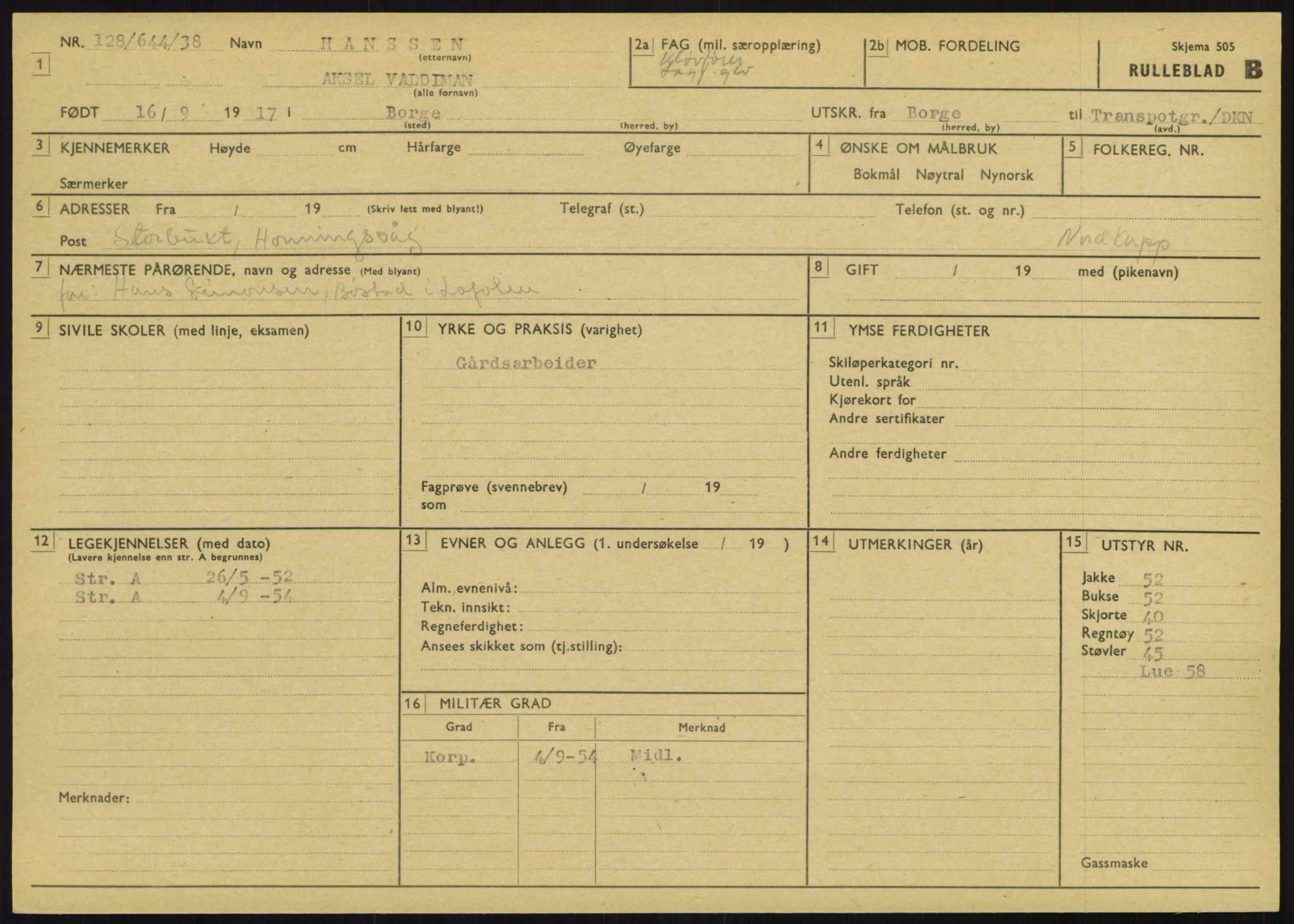 Forsvaret, Varanger bataljon, AV/RA-RAFA-2258/1/D/L0446: Rulleblad for menige født 1917-1919, 1917-1919, p. 58