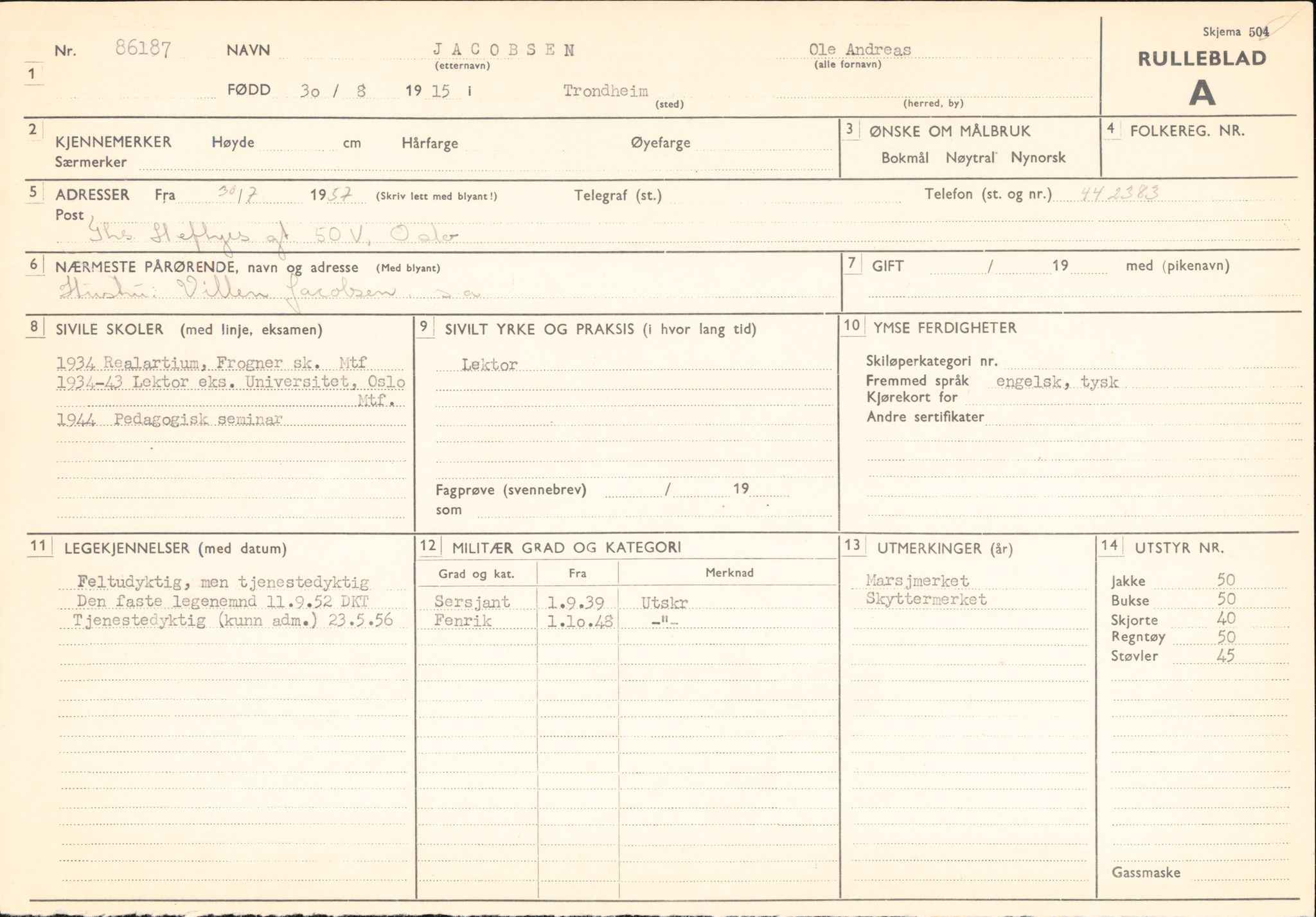 Forsvaret, Forsvarets overkommando/Luftforsvarsstaben, RA/RAFA-4079/P/Pa/L0041: Personellpapirer, 1915, p. 83