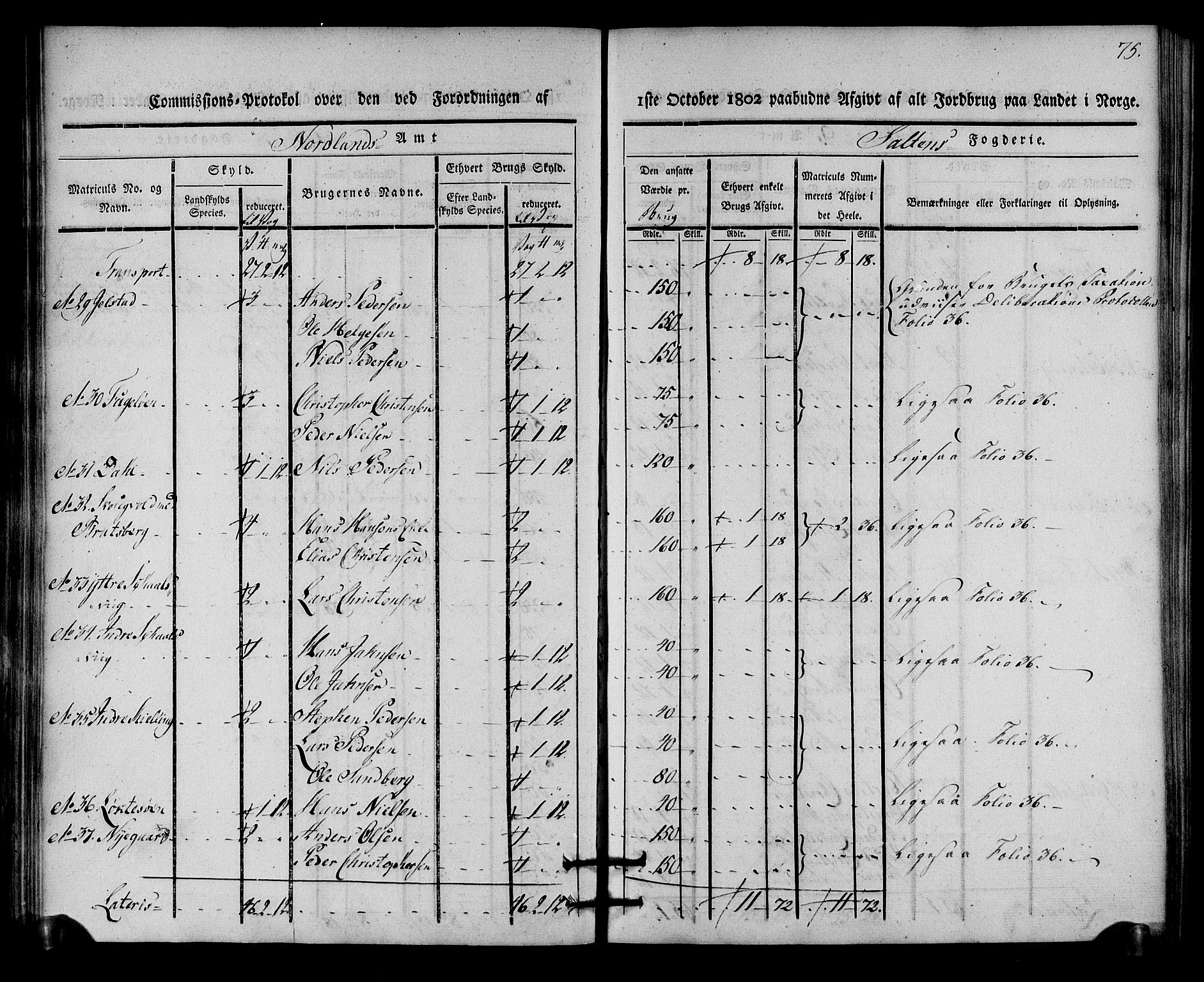 Rentekammeret inntil 1814, Realistisk ordnet avdeling, AV/RA-EA-4070/N/Ne/Nea/L0160: Salten fogderi. Kommisjonsprotokoll, 1803, p. 74