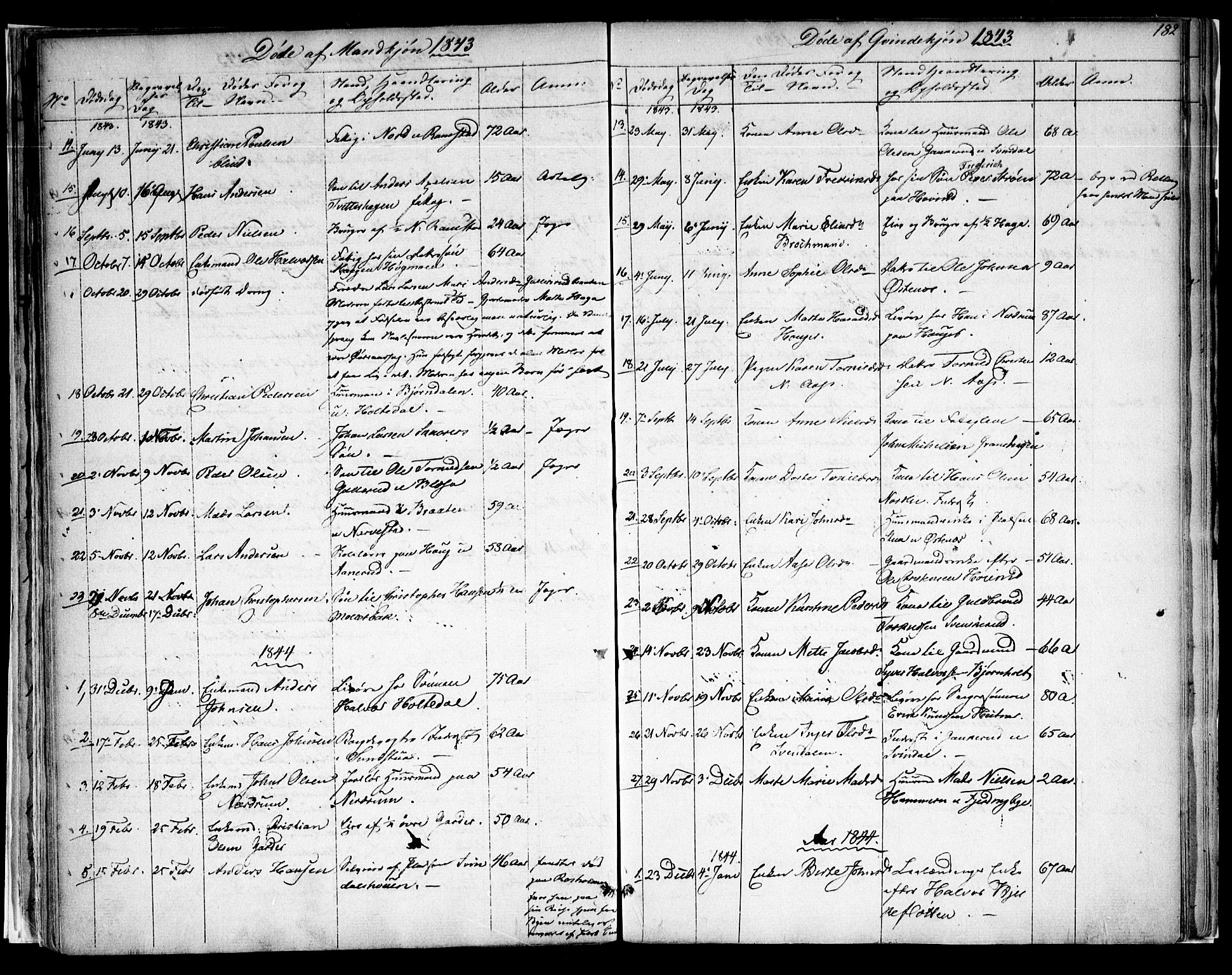 Fet prestekontor Kirkebøker, SAO/A-10370a/F/Fa/L0009: Parish register (official) no. I 9, 1843-1846, p. 182