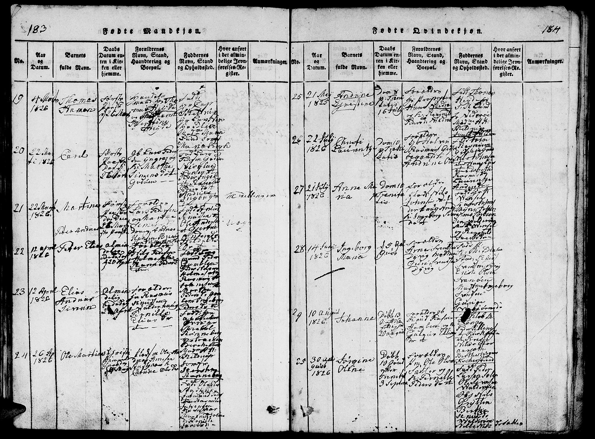 Ministerialprotokoller, klokkerbøker og fødselsregistre - Møre og Romsdal, SAT/A-1454/528/L0423: Parish register (copy) no. 528C04, 1816-1827, p. 183-184