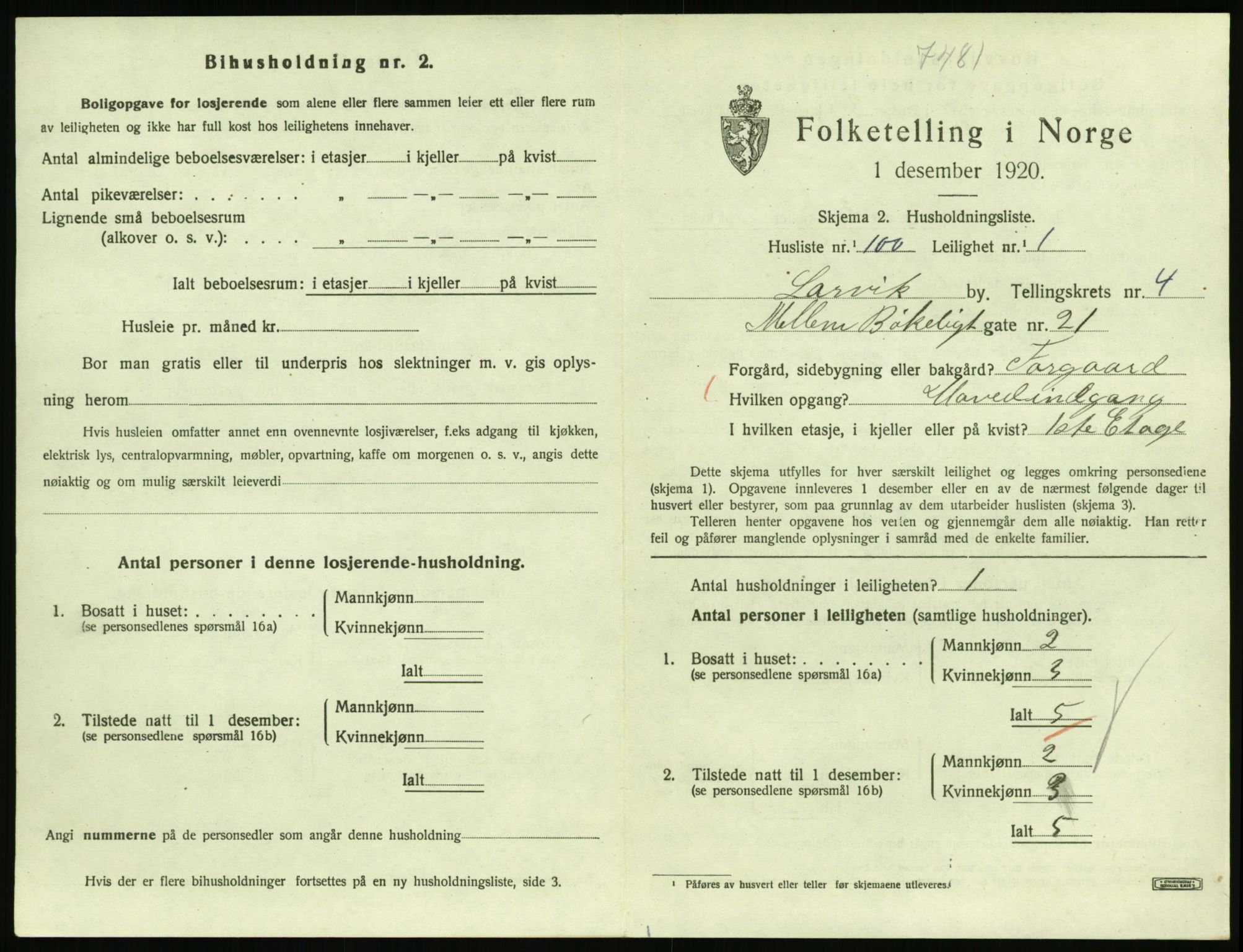 SAKO, 1920 census for Larvik, 1920, p. 4672