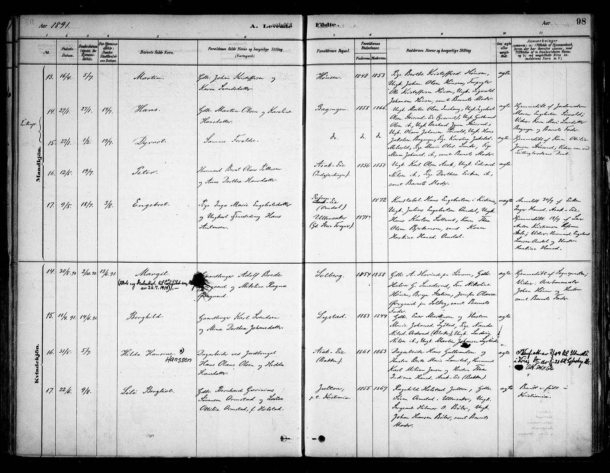 Sørum prestekontor Kirkebøker, AV/SAO-A-10303/F/Fa/L0007: Parish register (official) no. I 7, 1878-1914, p. 98