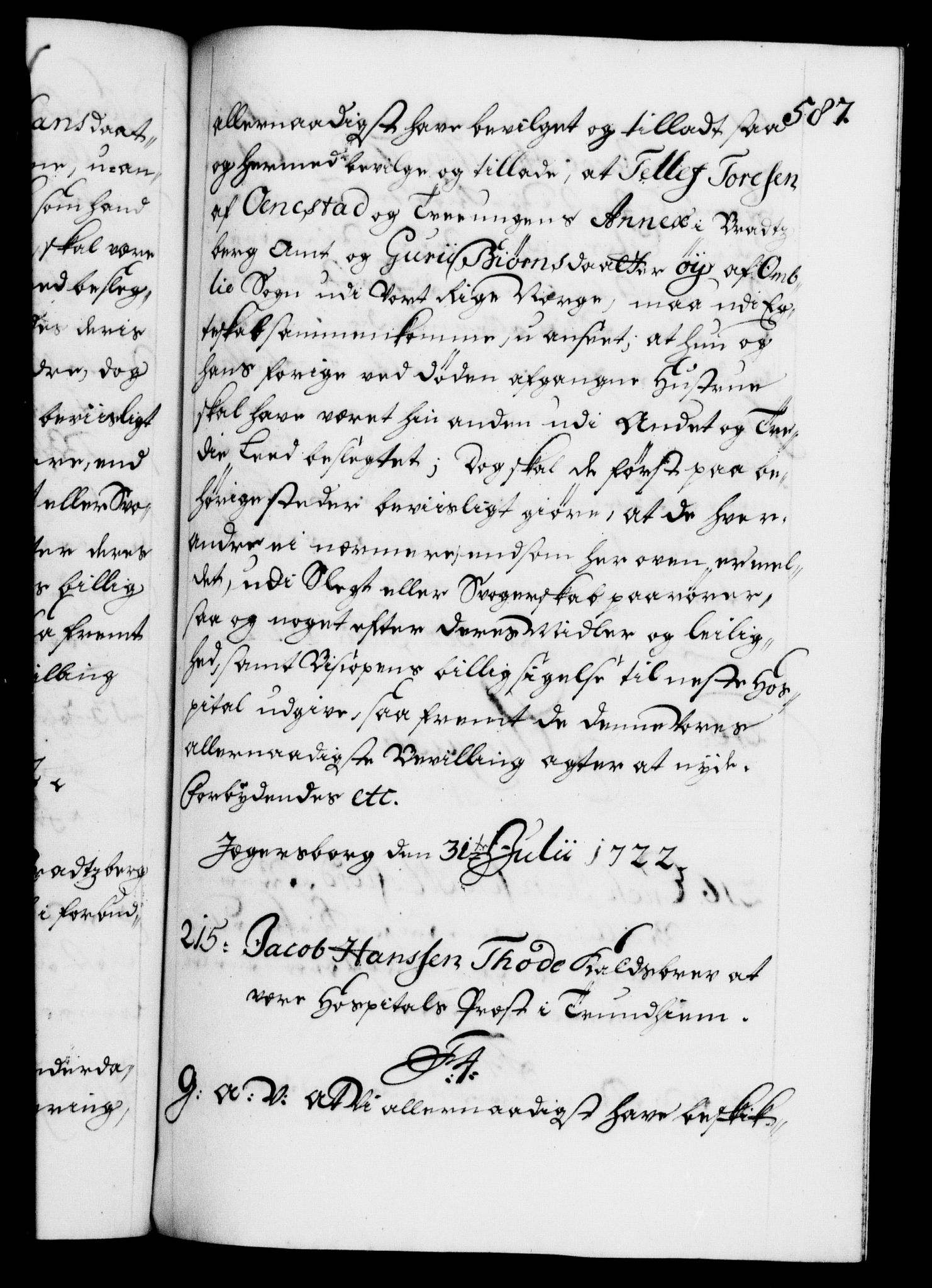 Danske Kanselli 1572-1799, RA/EA-3023/F/Fc/Fca/Fcaa/L0023: Norske registre, 1720-1722, p. 587a