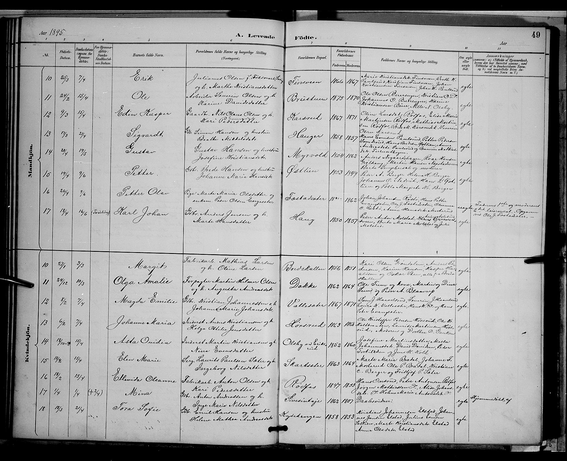 Vestre Toten prestekontor, AV/SAH-PREST-108/H/Ha/Hab/L0009: Parish register (copy) no. 9, 1888-1900, p. 49