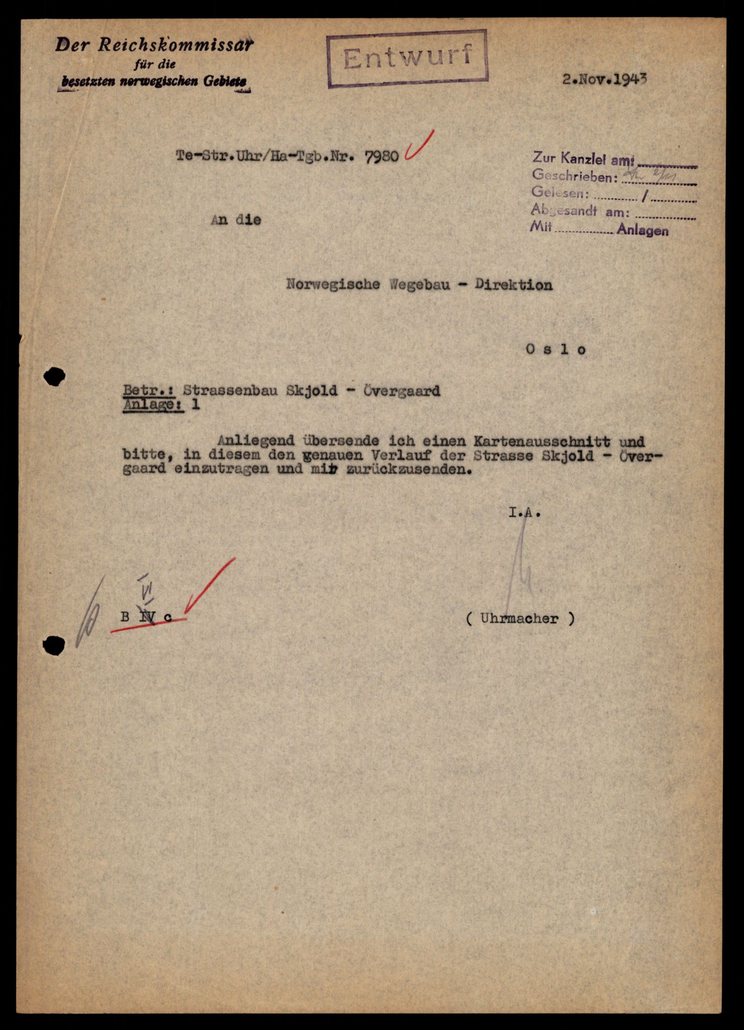 Forsvarets Overkommando. 2 kontor. Arkiv 11.4. Spredte tyske arkivsaker, AV/RA-RAFA-7031/D/Dar/Darb/L0001: Reichskommissariat - Hauptabteilung Technik und Verkehr, 1940-1944, p. 804