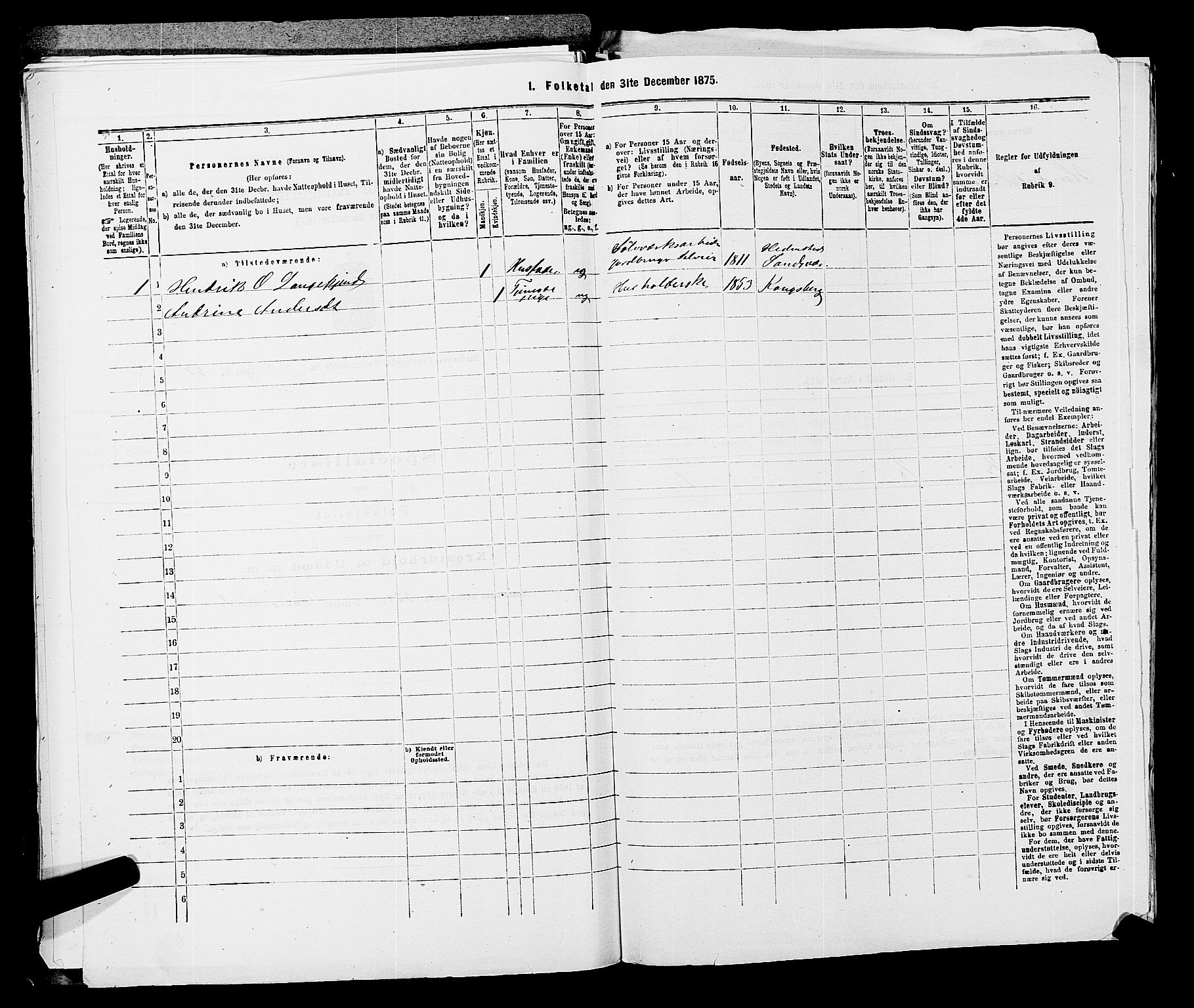 SAKO, 1875 census for 0629P Sandsvær, 1875, p. 1701