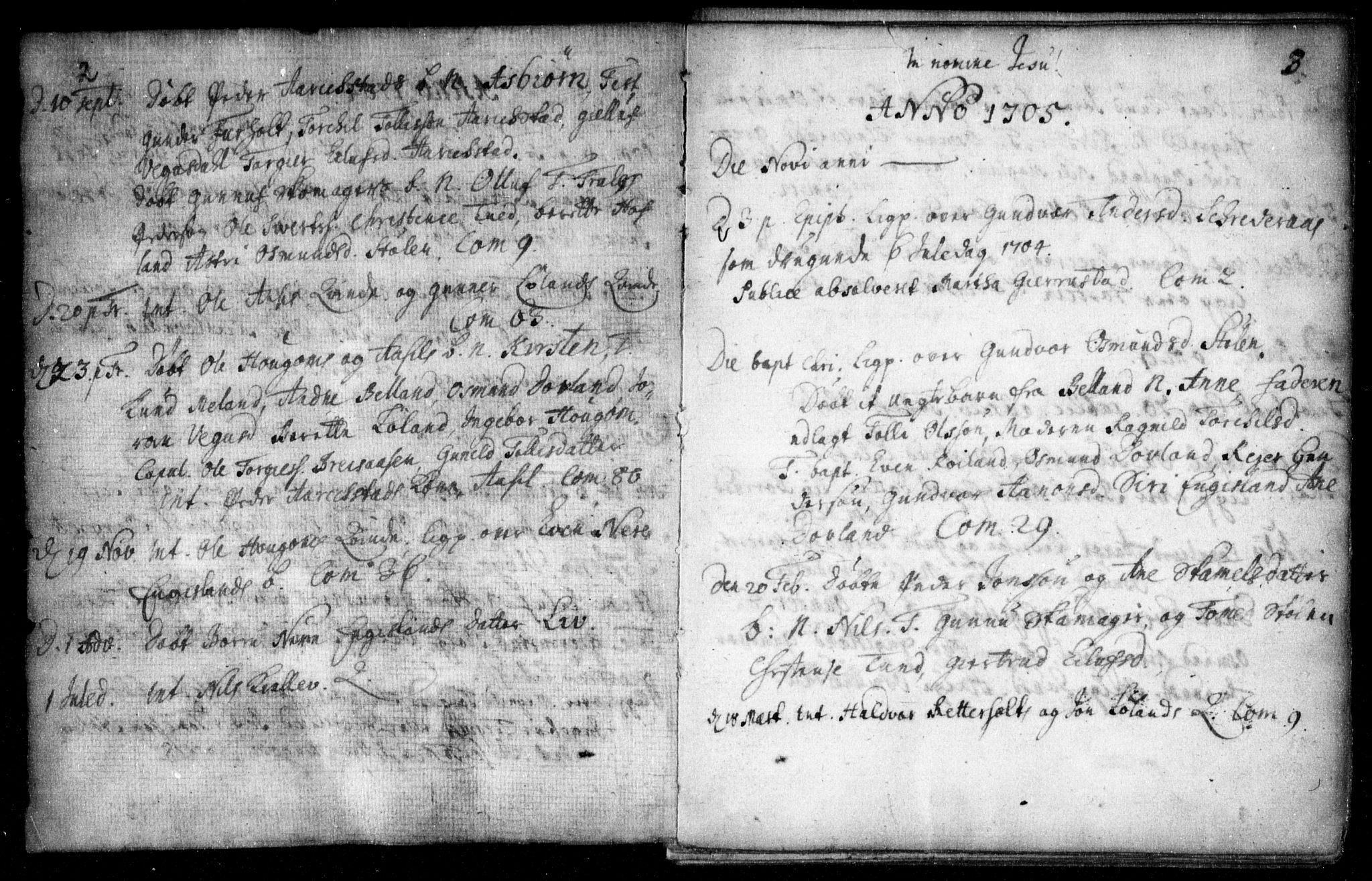 Herefoss sokneprestkontor, SAK/1111-0019/F/Fa/Fab/L0001: Parish register (official) no. A 1, 1704-1779, p. 2-3