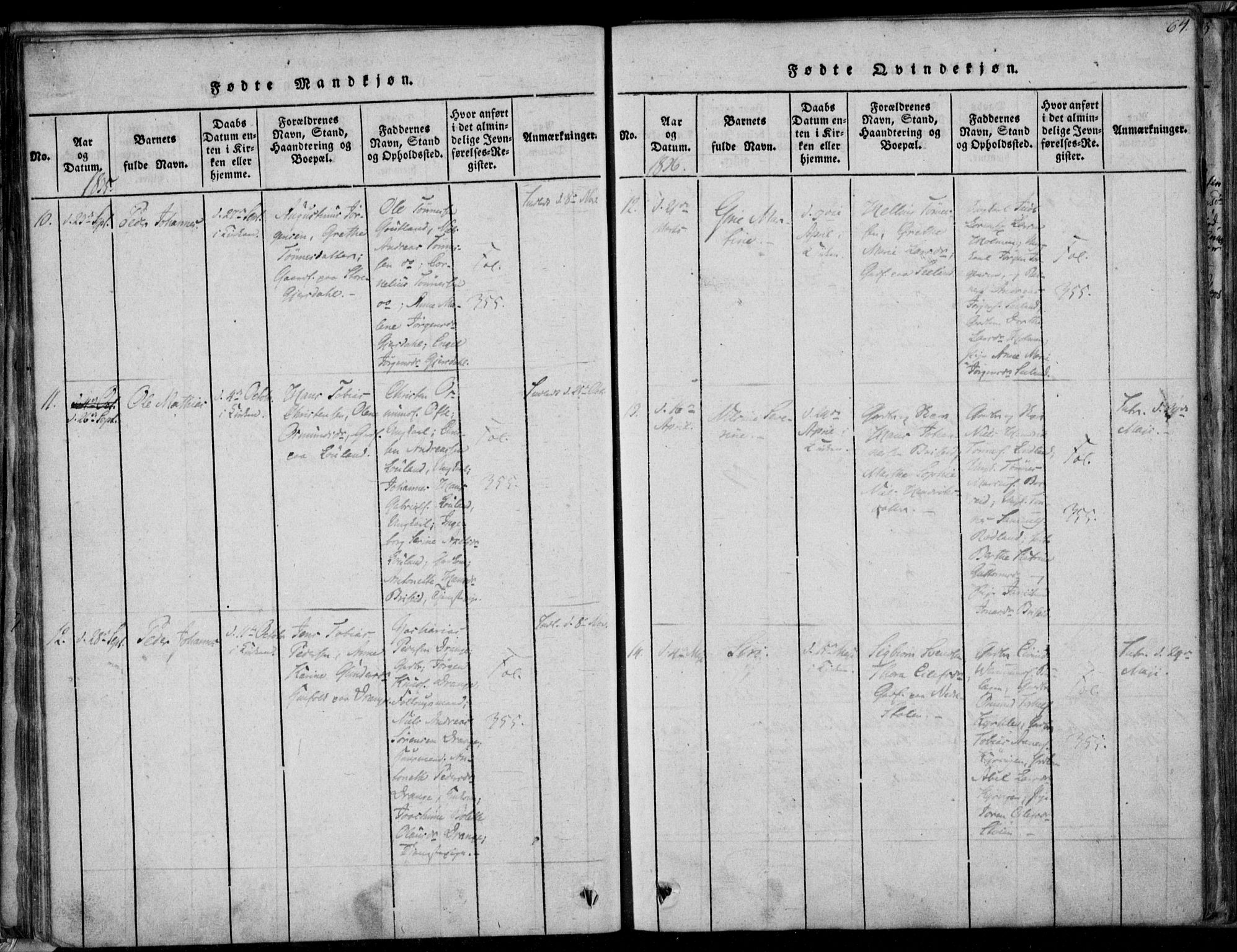 Herad sokneprestkontor, AV/SAK-1111-0018/F/Fa/Faa/L0003: Parish register (official) no. A 3, 1816-1844, p. 64