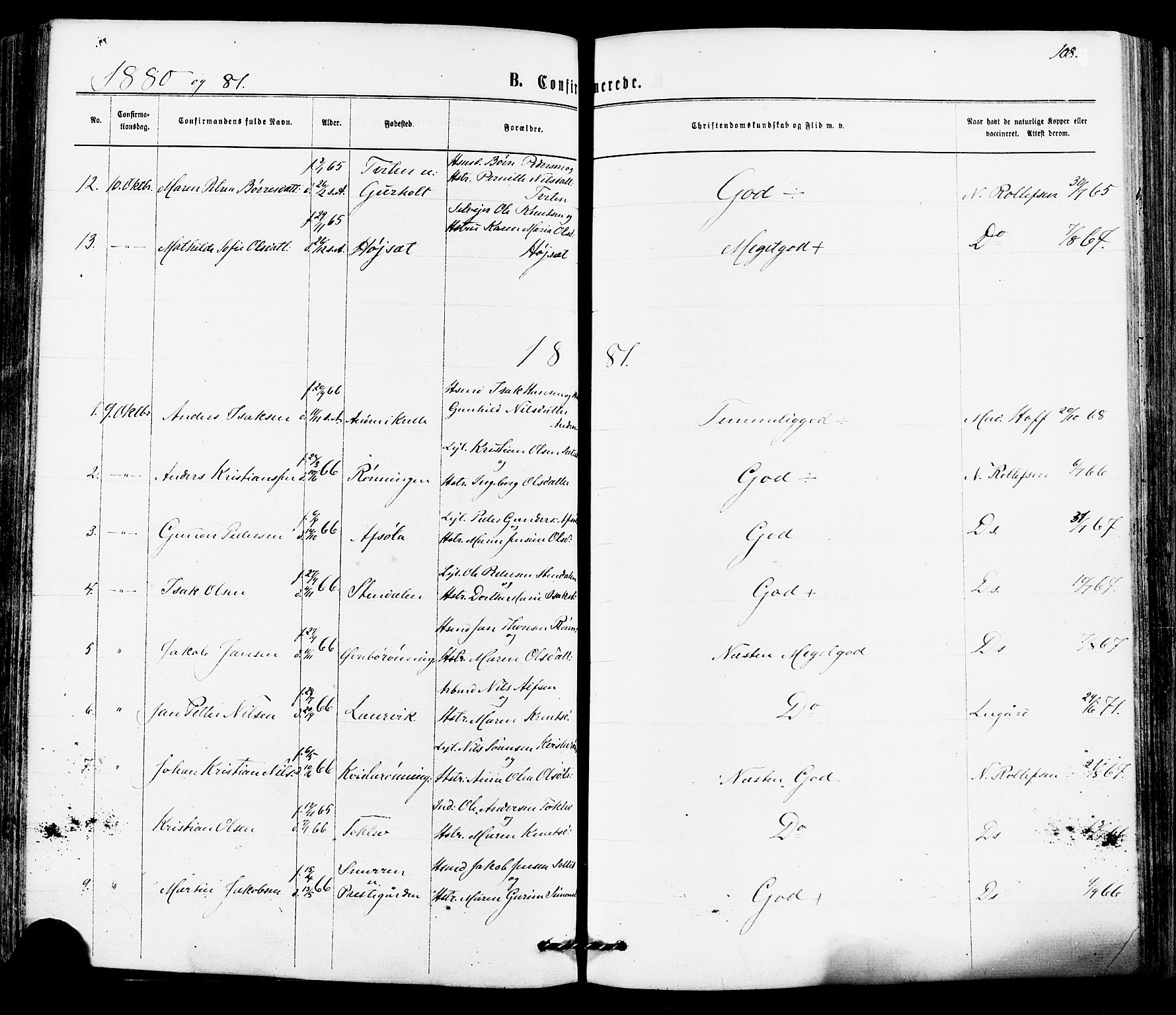 Siljan kirkebøker, AV/SAKO-A-300/F/Fa/L0002: Parish register (official) no. 2, 1870-1895, p. 108