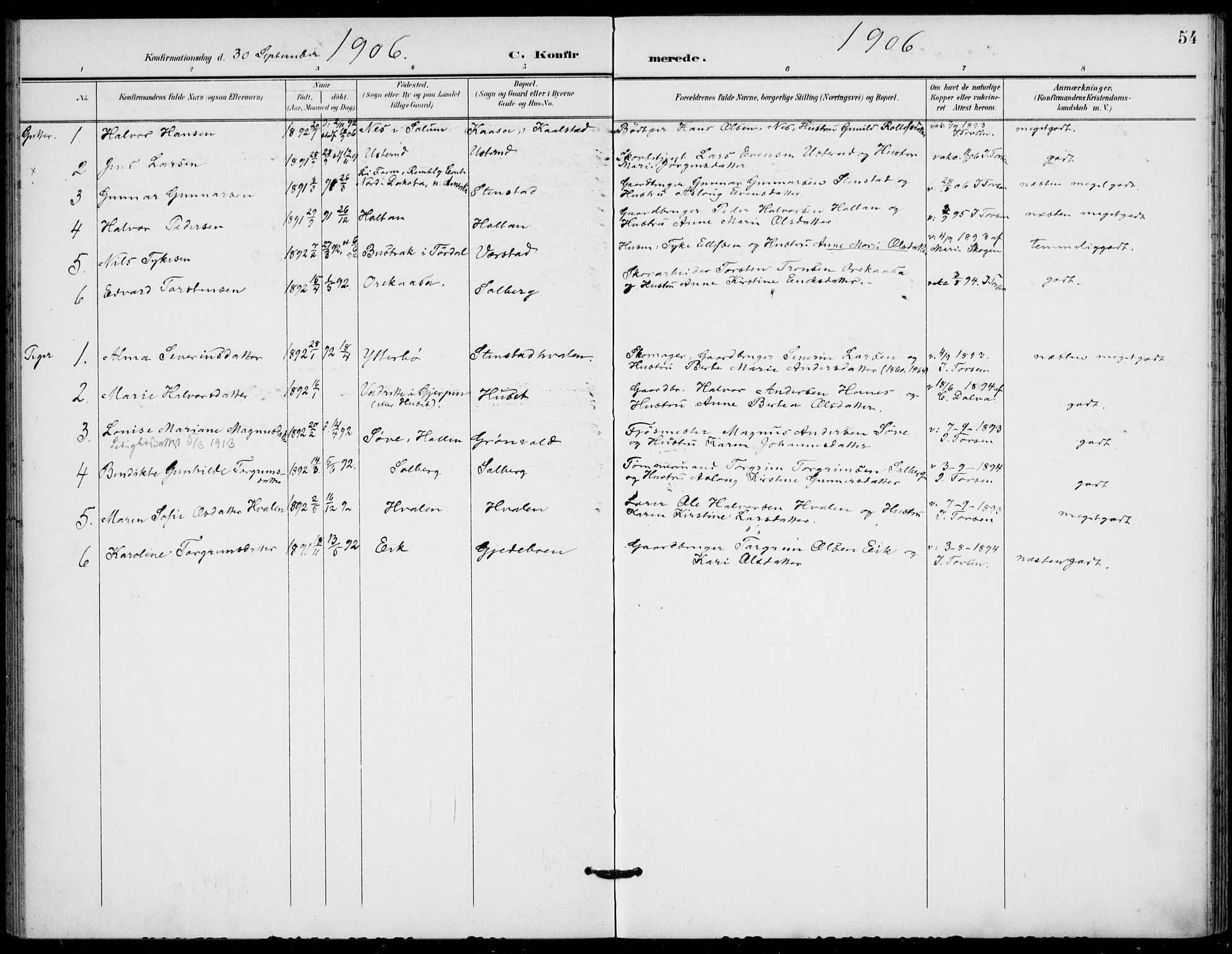 Holla kirkebøker, SAKO/A-272/F/Fa/L0011: Parish register (official) no. 11, 1897-1928, p. 54