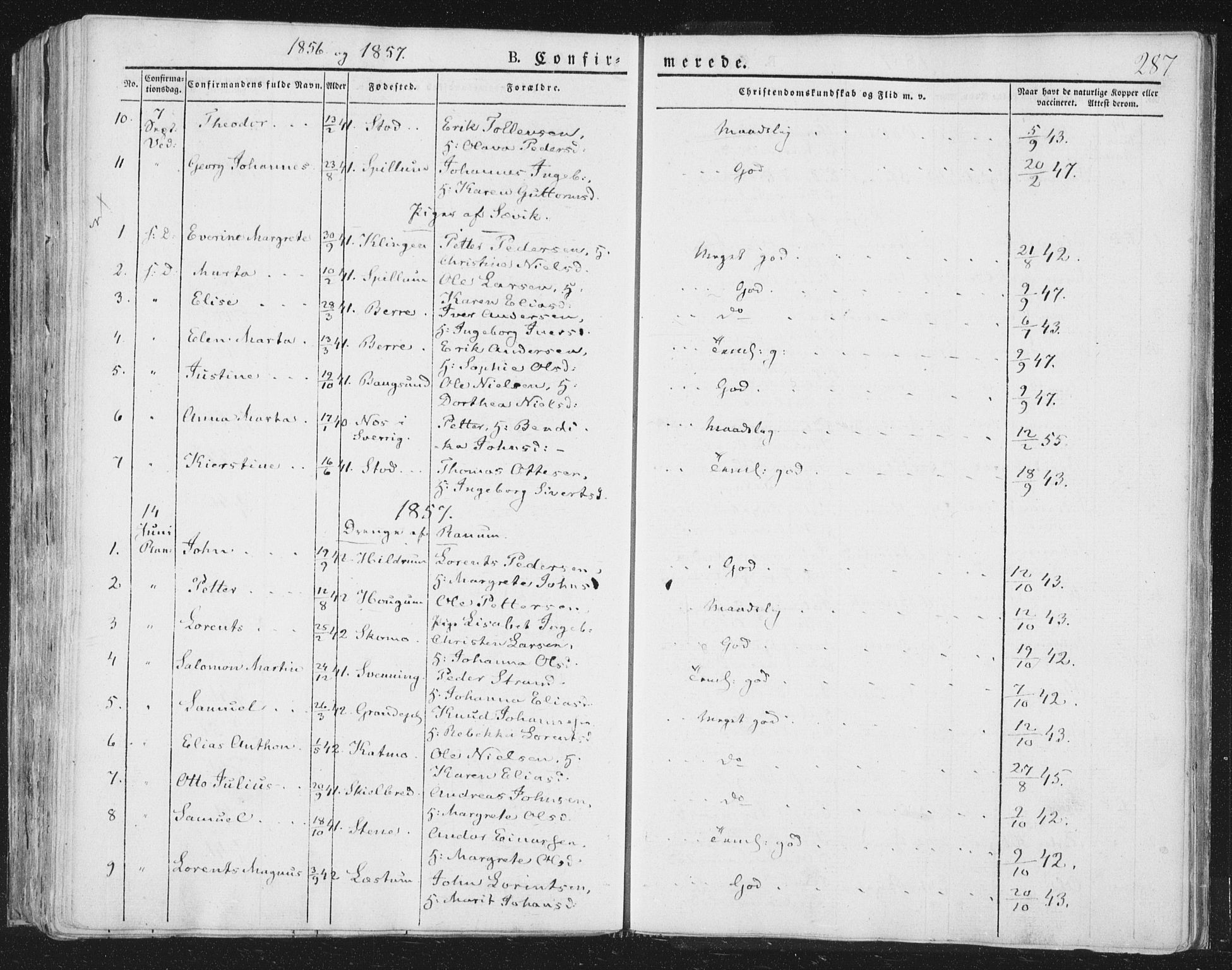 Ministerialprotokoller, klokkerbøker og fødselsregistre - Nord-Trøndelag, AV/SAT-A-1458/764/L0551: Parish register (official) no. 764A07a, 1824-1864, p. 287