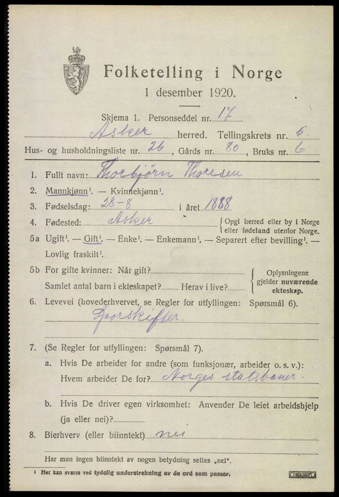 SAO, 1920 census for Asker, 1920, p. 12632