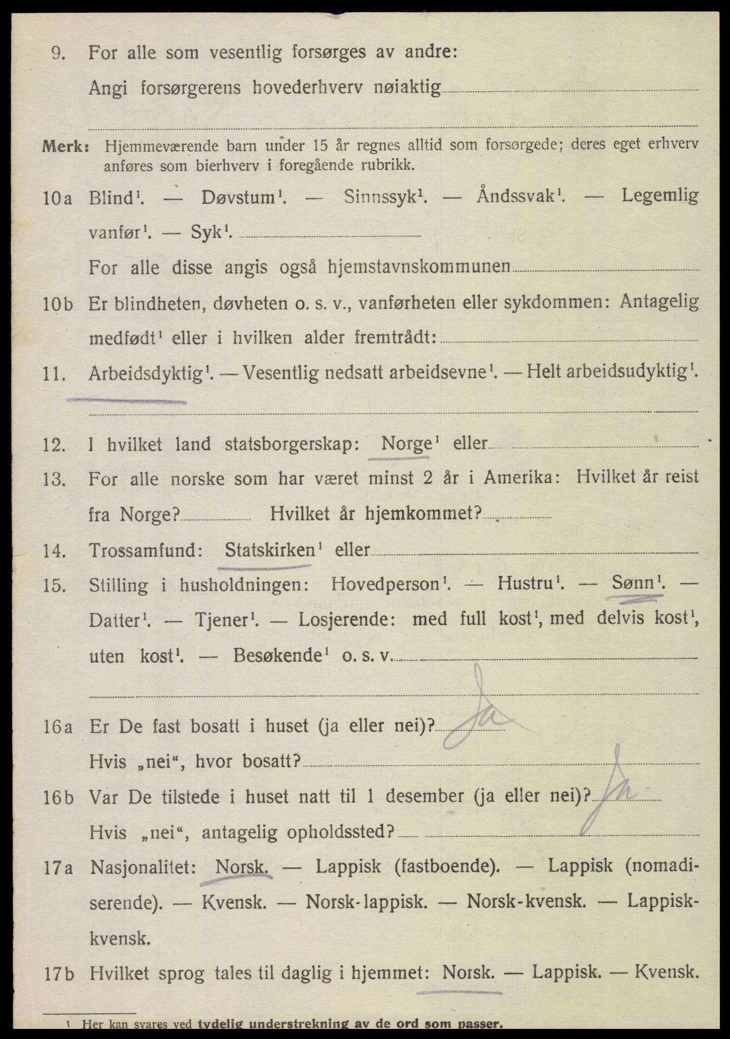 SAT, 1920 census for Stamnes, 1920, p. 2705