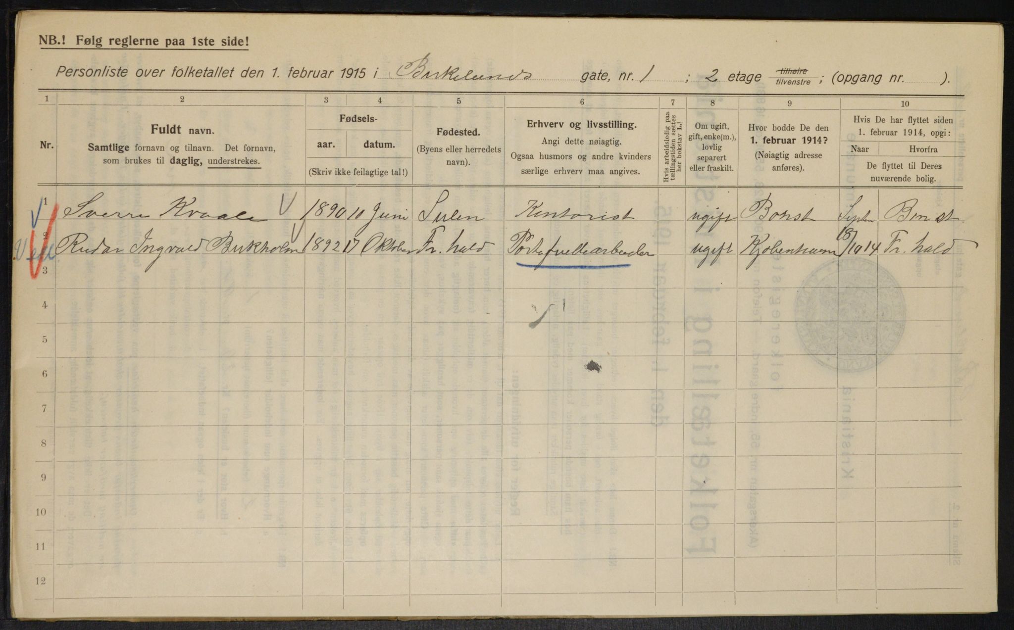 OBA, Municipal Census 1915 for Kristiania, 1915, p. 5070