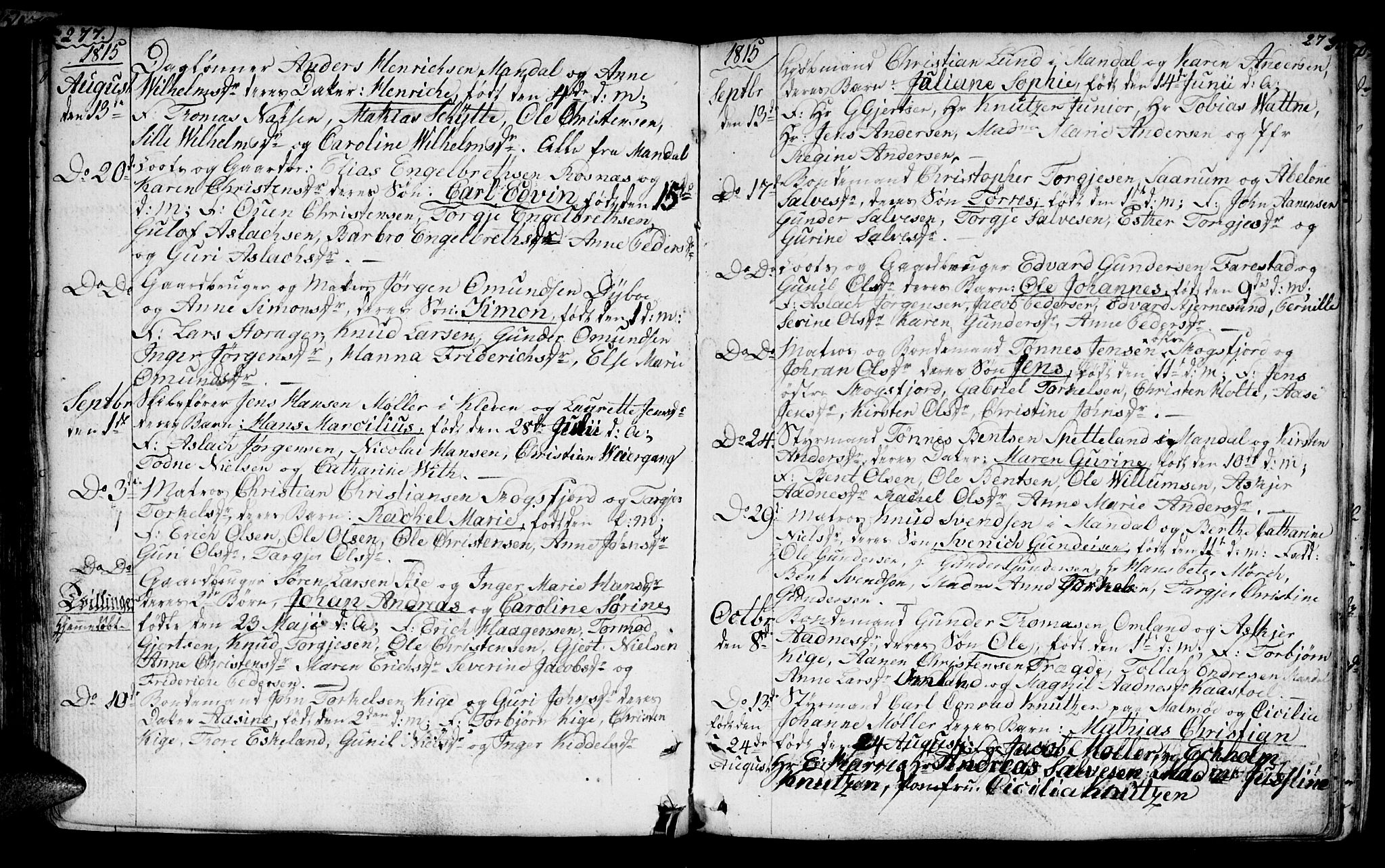 Mandal sokneprestkontor, SAK/1111-0030/F/Fa/Faa/L0008: Parish register (official) no. A 8, 1794-1817, p. 277-278