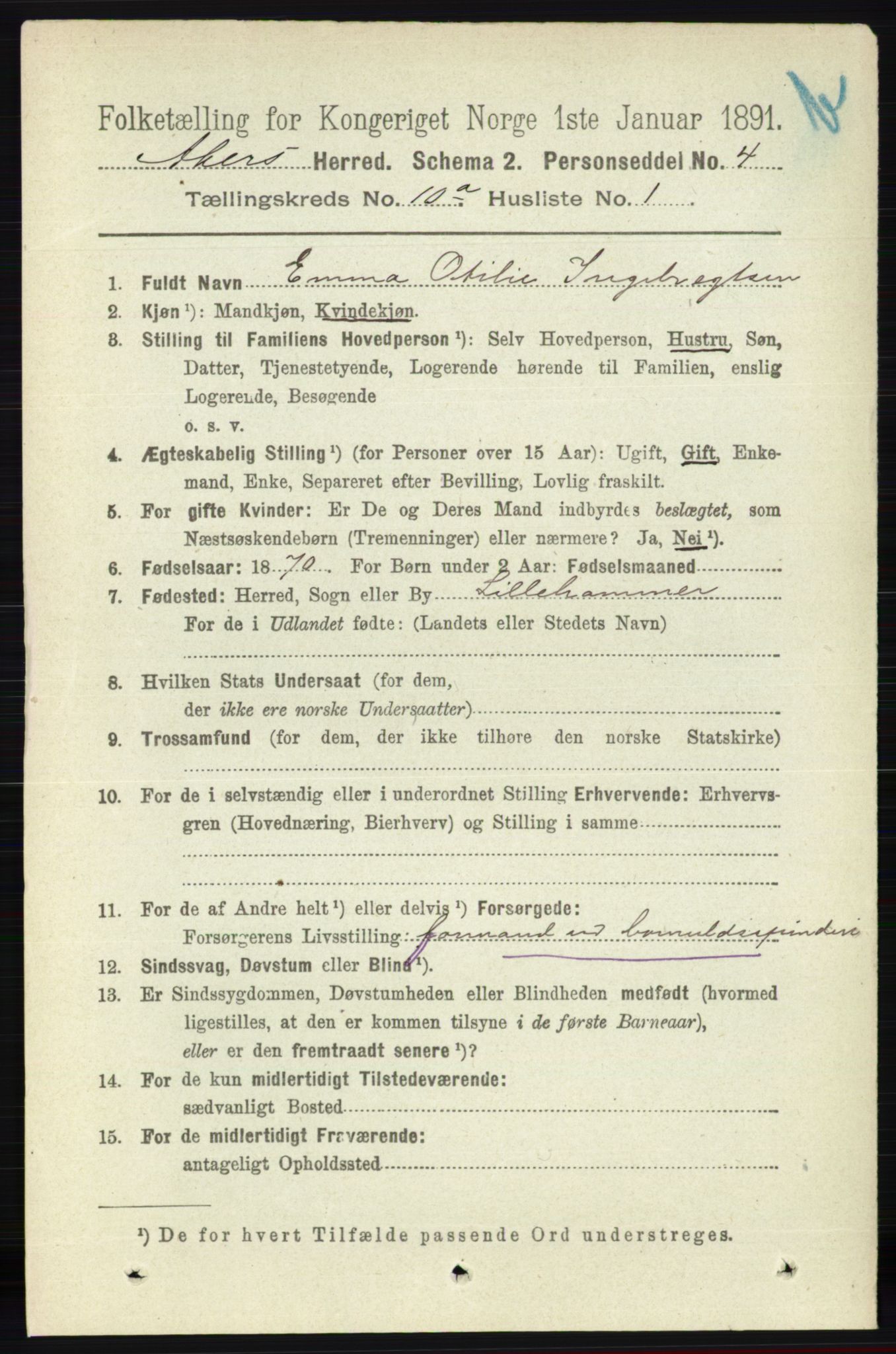 RA, 1891 census for 0218 Aker, 1891, p. 8848