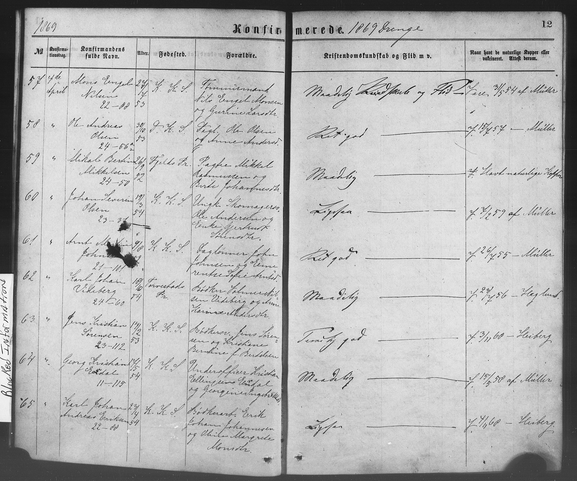 Korskirken sokneprestembete, SAB/A-76101/H/Haa/L0028: Parish register (official) no. C 4, 1868-1879, p. 12
