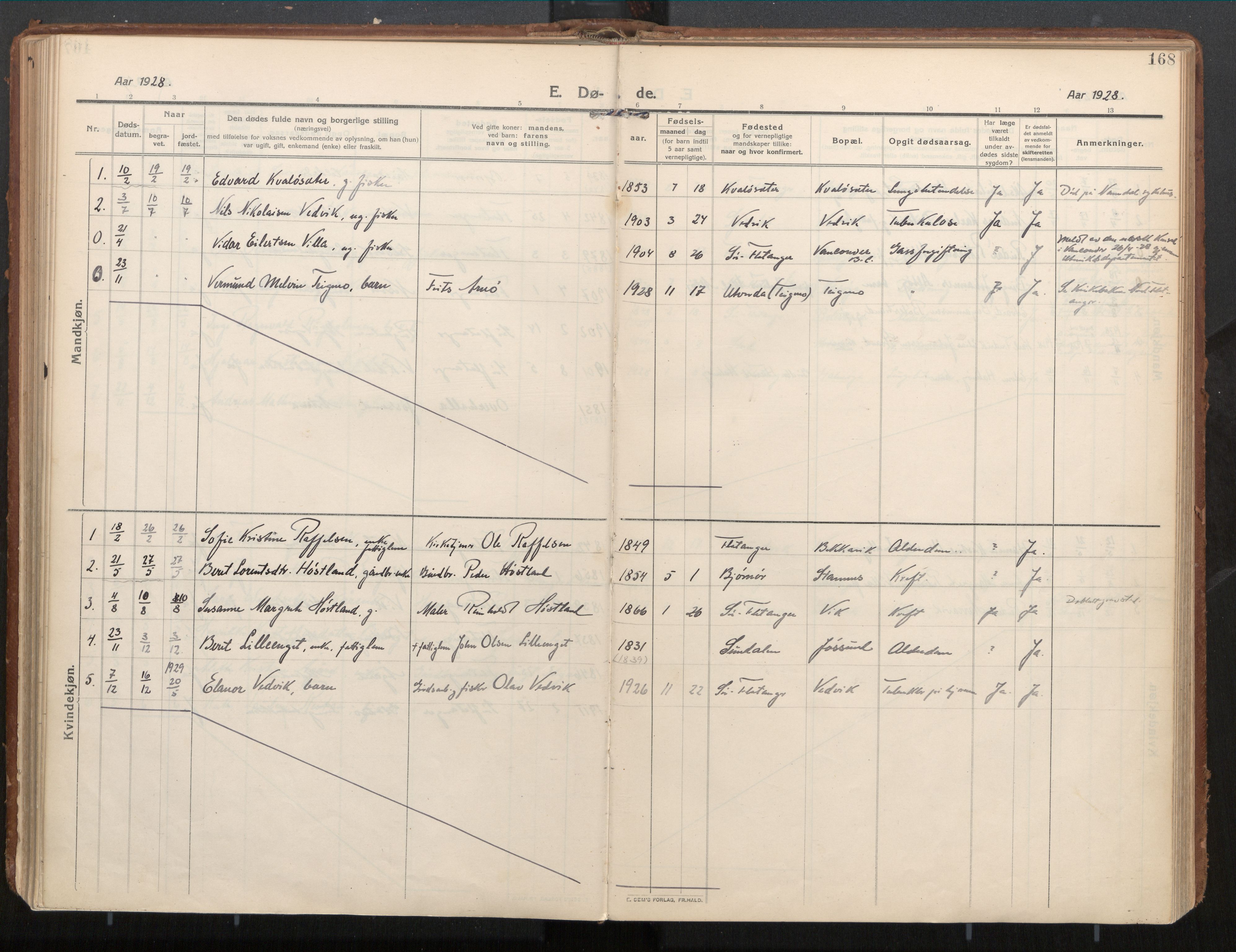 Ministerialprotokoller, klokkerbøker og fødselsregistre - Nord-Trøndelag, AV/SAT-A-1458/771/L0598: Parish register (official) no. 771A05, 1911-1937, p. 168