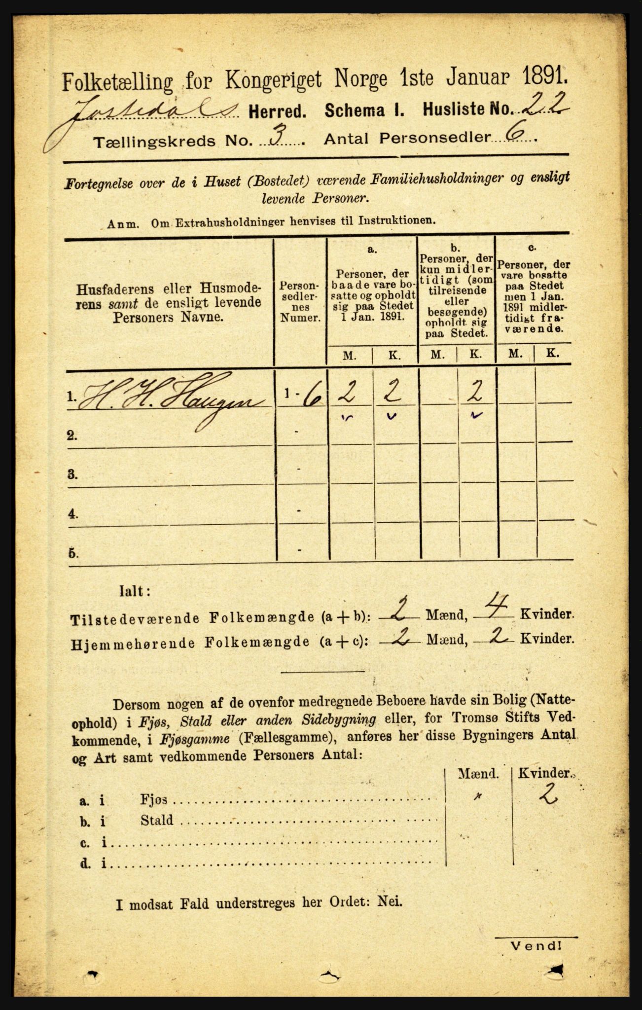 RA, 1891 census for 1427 Jostedal, 1891, p. 888