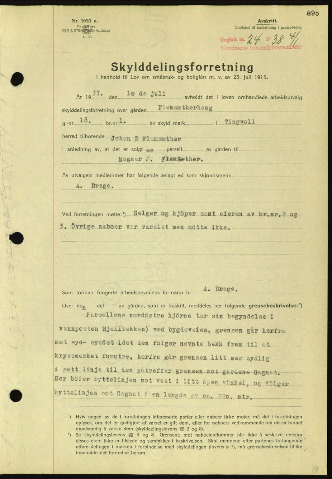 Nordmøre sorenskriveri, SAT/A-4132/1/2/2Ca: Mortgage book no. A82, 1937-1938, Diary no: : 24/1938