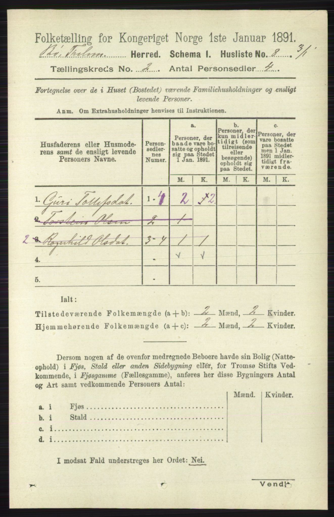 RA, 1891 census for 0821 Bø, 1891, p. 627