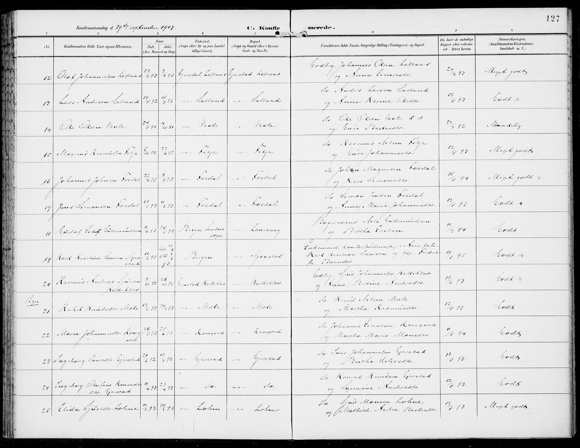 Haus sokneprestembete, AV/SAB-A-75601/H/Haa: Parish register (official) no. C  2, 1900-1915, p. 127