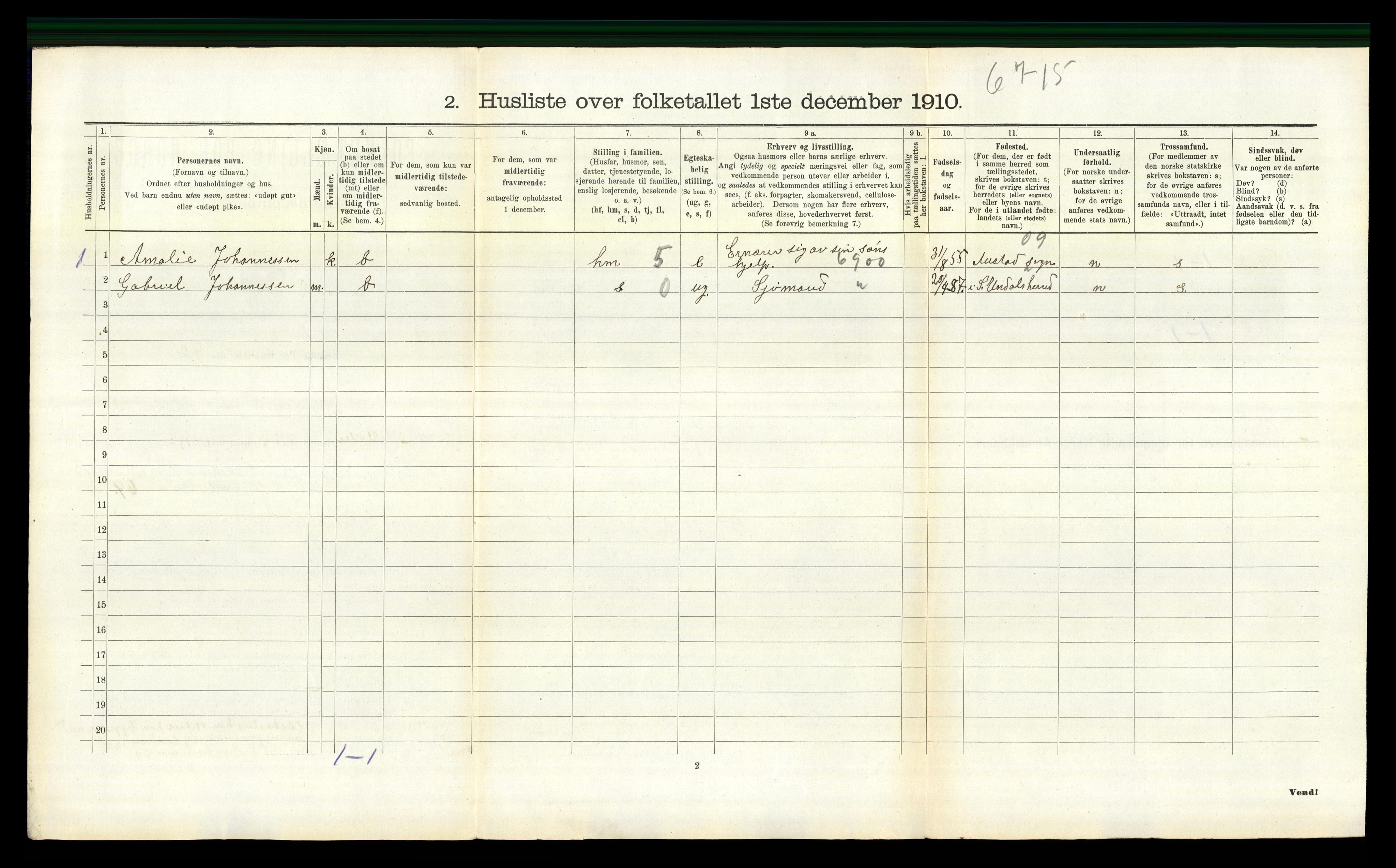 RA, 1910 census for Spangereid, 1910, p. 380