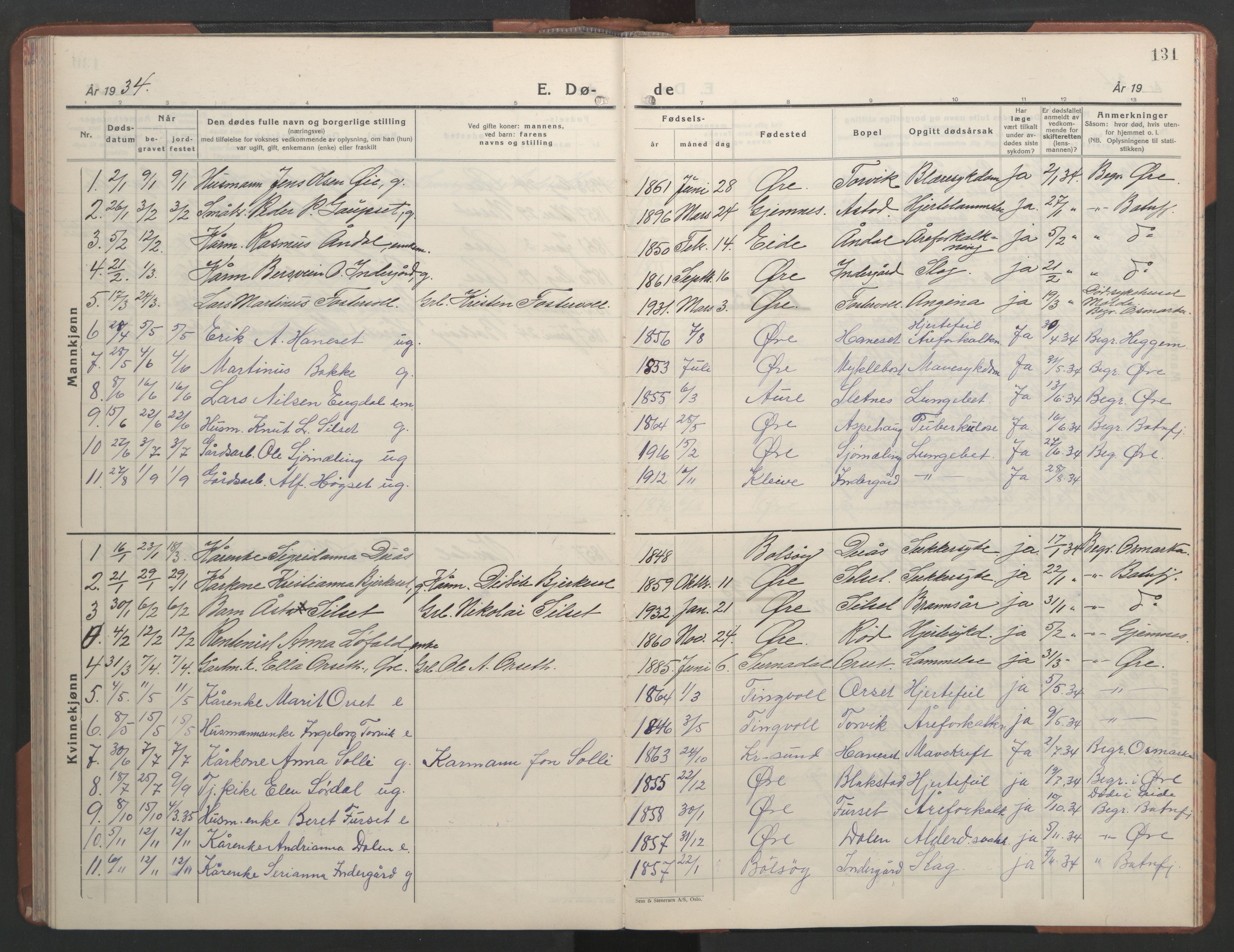 Ministerialprotokoller, klokkerbøker og fødselsregistre - Møre og Romsdal, AV/SAT-A-1454/584/L0971: Parish register (copy) no. 584C04, 1933-1946, p. 131