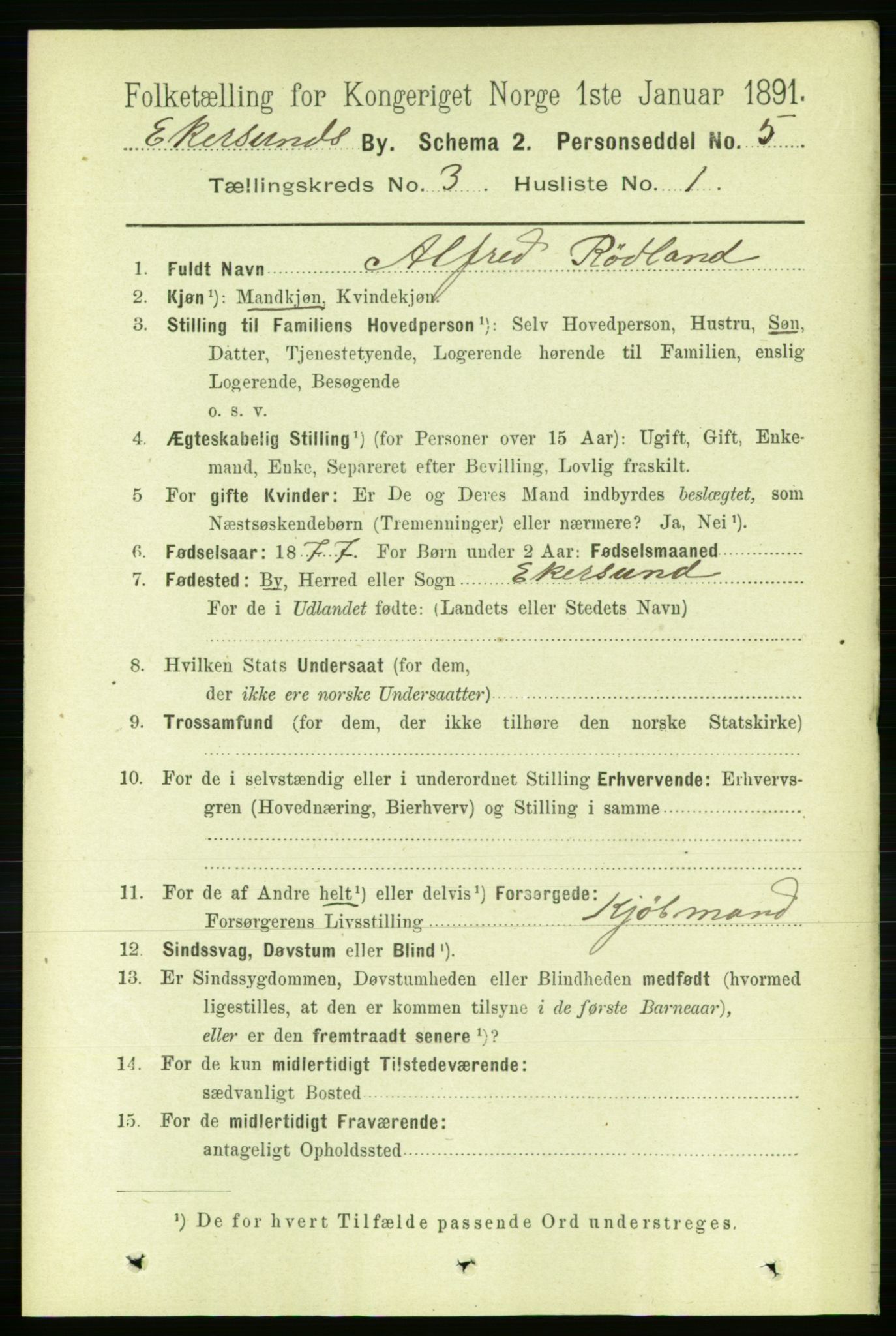 RA, 1891 census for 1101 Egersund, 1891, p. 408