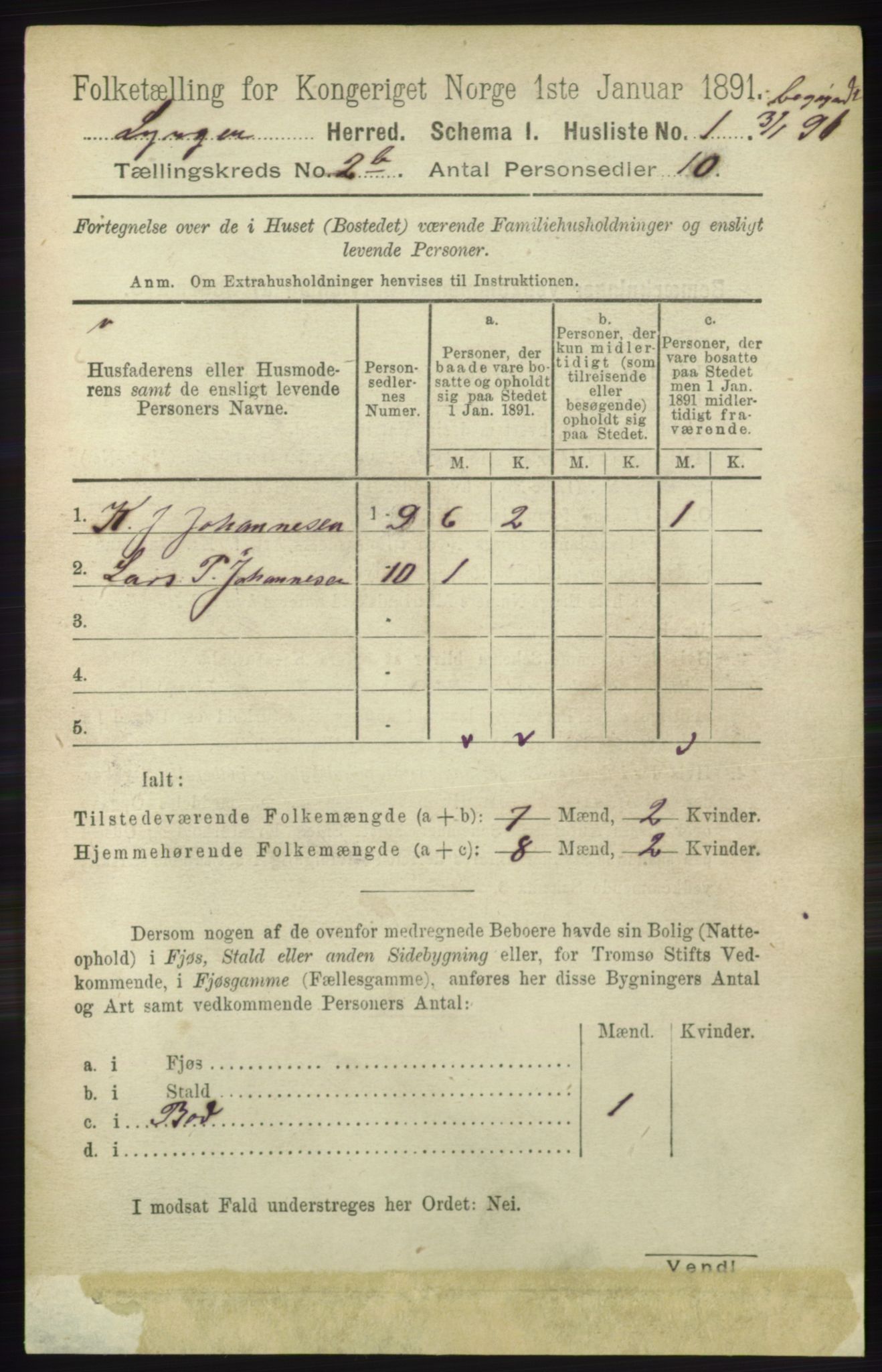 RA, 1891 census for 1938 Lyngen, 1891, p. 2369