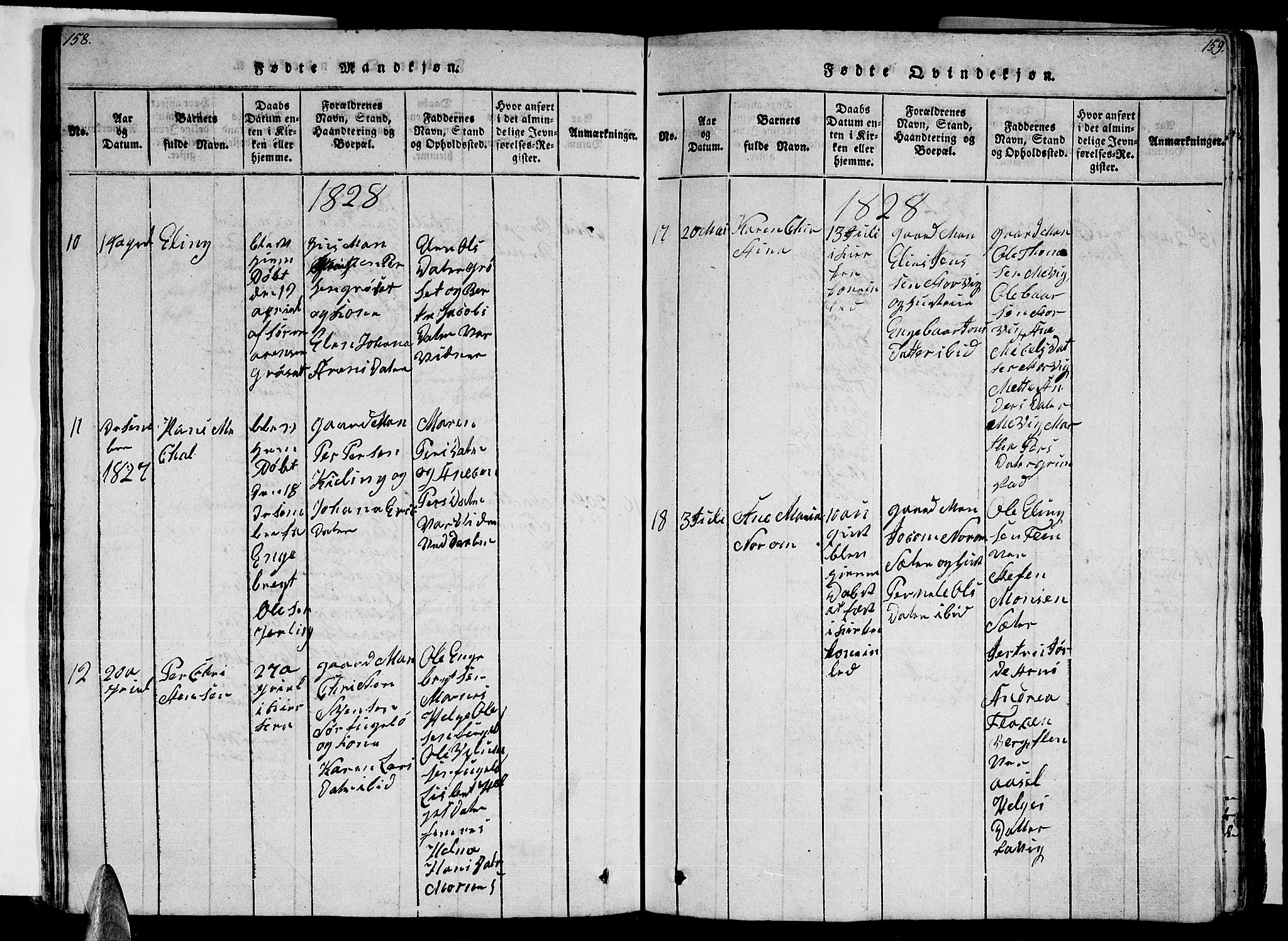 Ministerialprotokoller, klokkerbøker og fødselsregistre - Nordland, AV/SAT-A-1459/805/L0105: Parish register (copy) no. 805C01, 1820-1839, p. 158-159