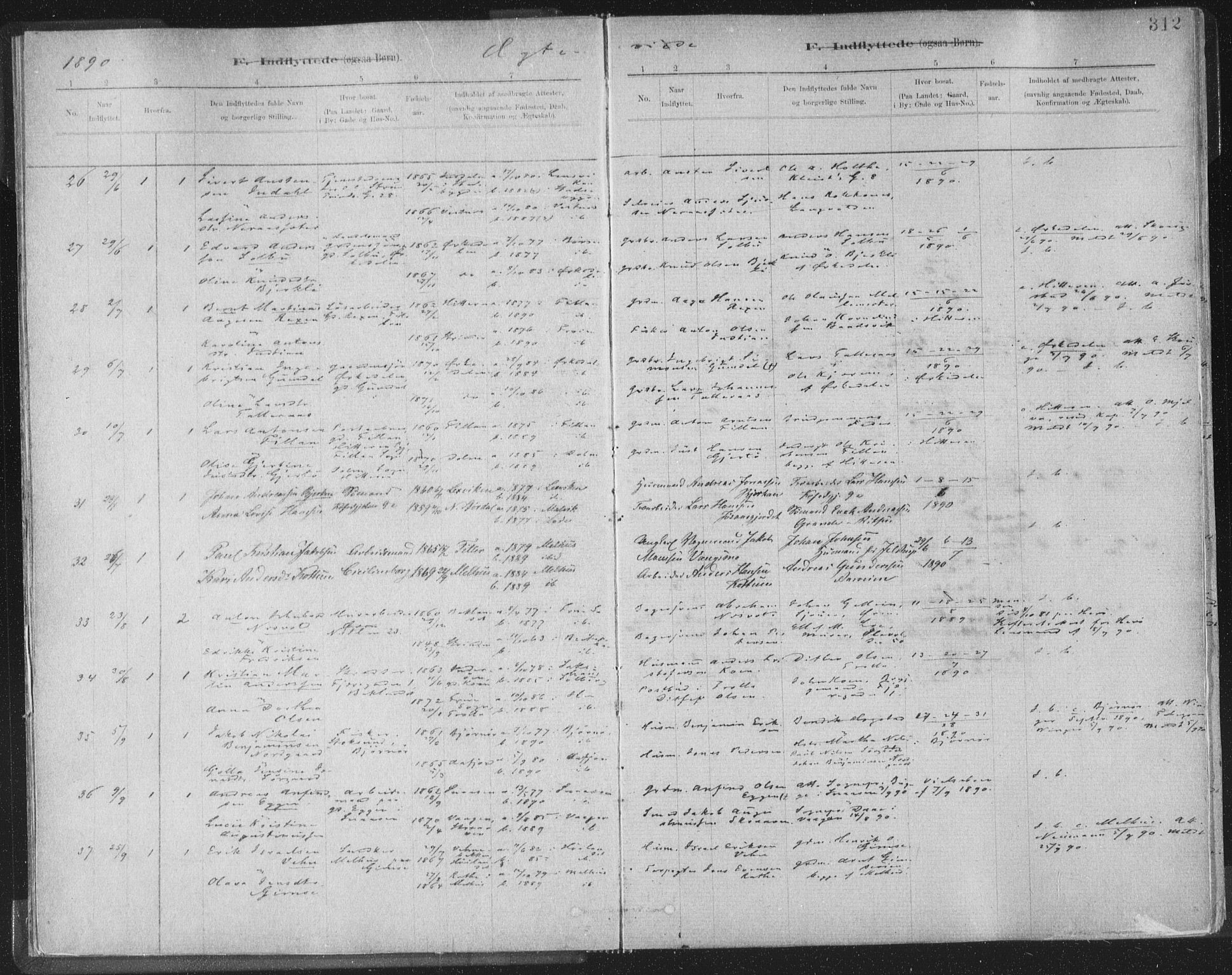 Ministerialprotokoller, klokkerbøker og fødselsregistre - Sør-Trøndelag, AV/SAT-A-1456/603/L0163: Parish register (official) no. 603A02, 1879-1895, p. 312