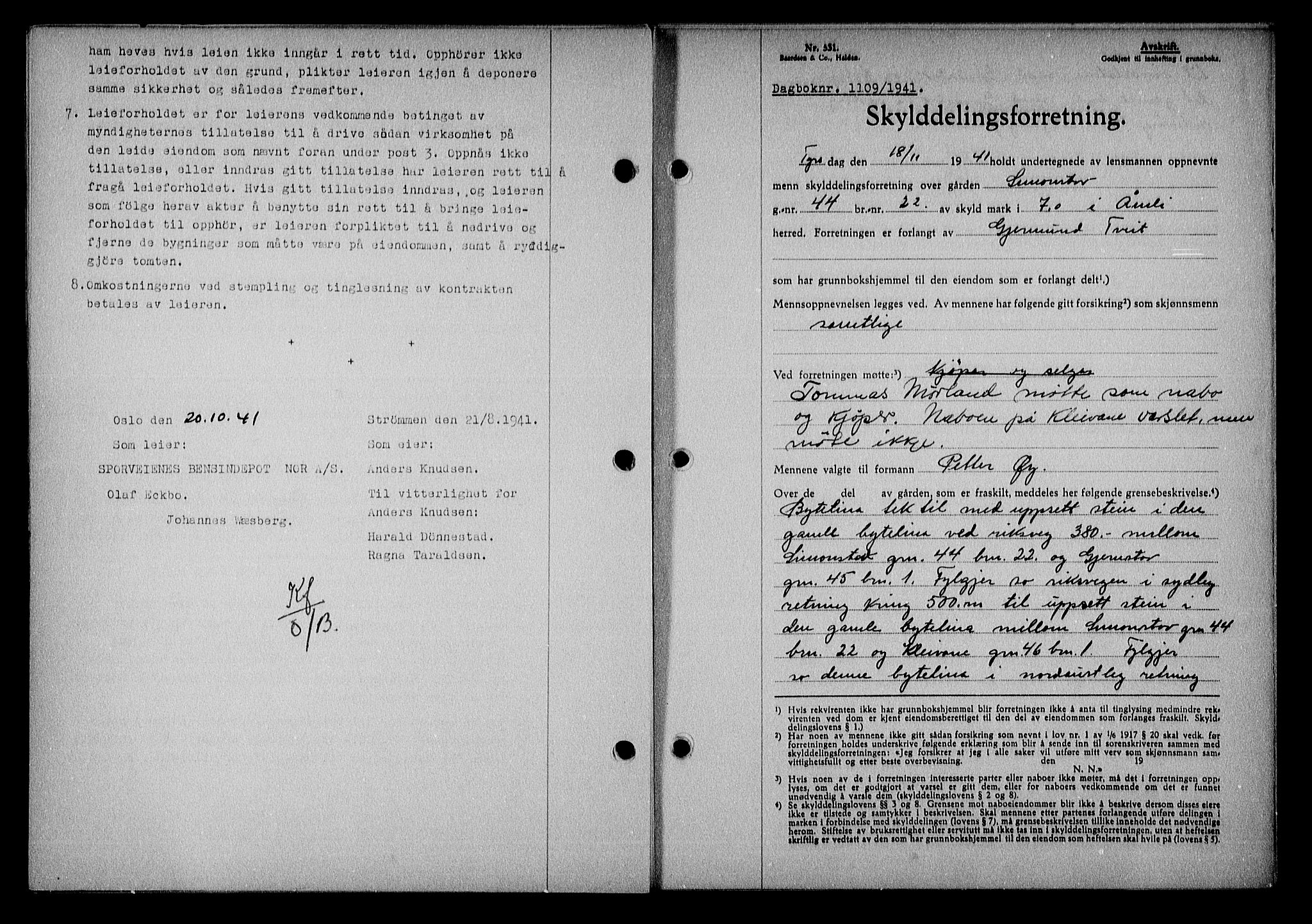 Nedenes sorenskriveri, SAK/1221-0006/G/Gb/Gba/L0049: Mortgage book no. A-III, 1941-1942, Diary no: : 1109/1941