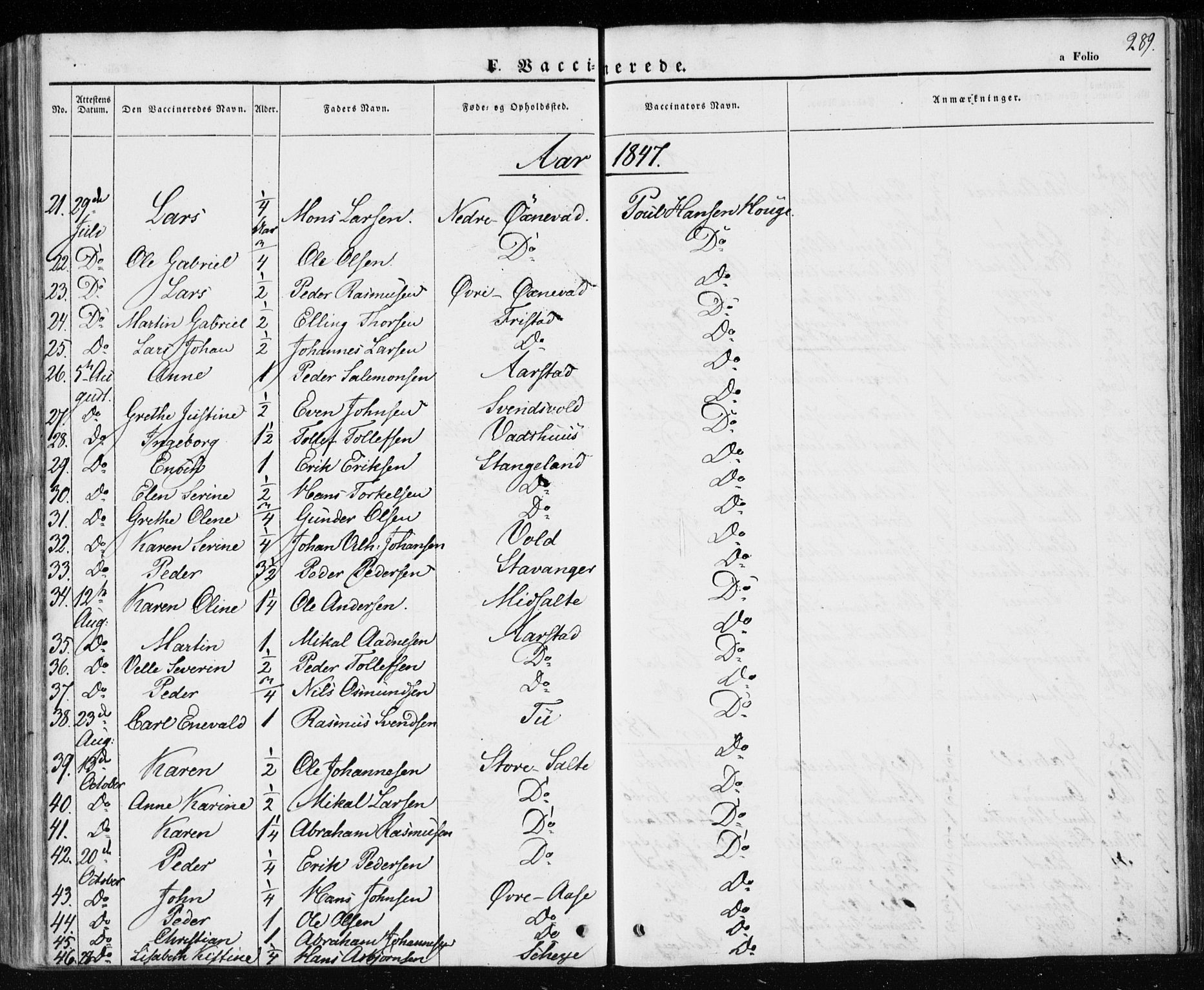 Klepp sokneprestkontor, AV/SAST-A-101803/001/3/30BA/L0004: Parish register (official) no. A 4, 1842-1852, p. 289